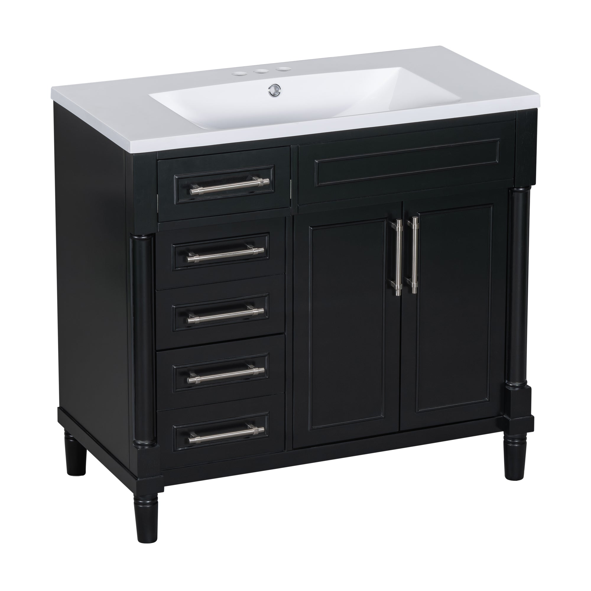 36 "Solid wood frame bathroom dressing table, independent bathroom storage cabinet(black) - KiKiUMi