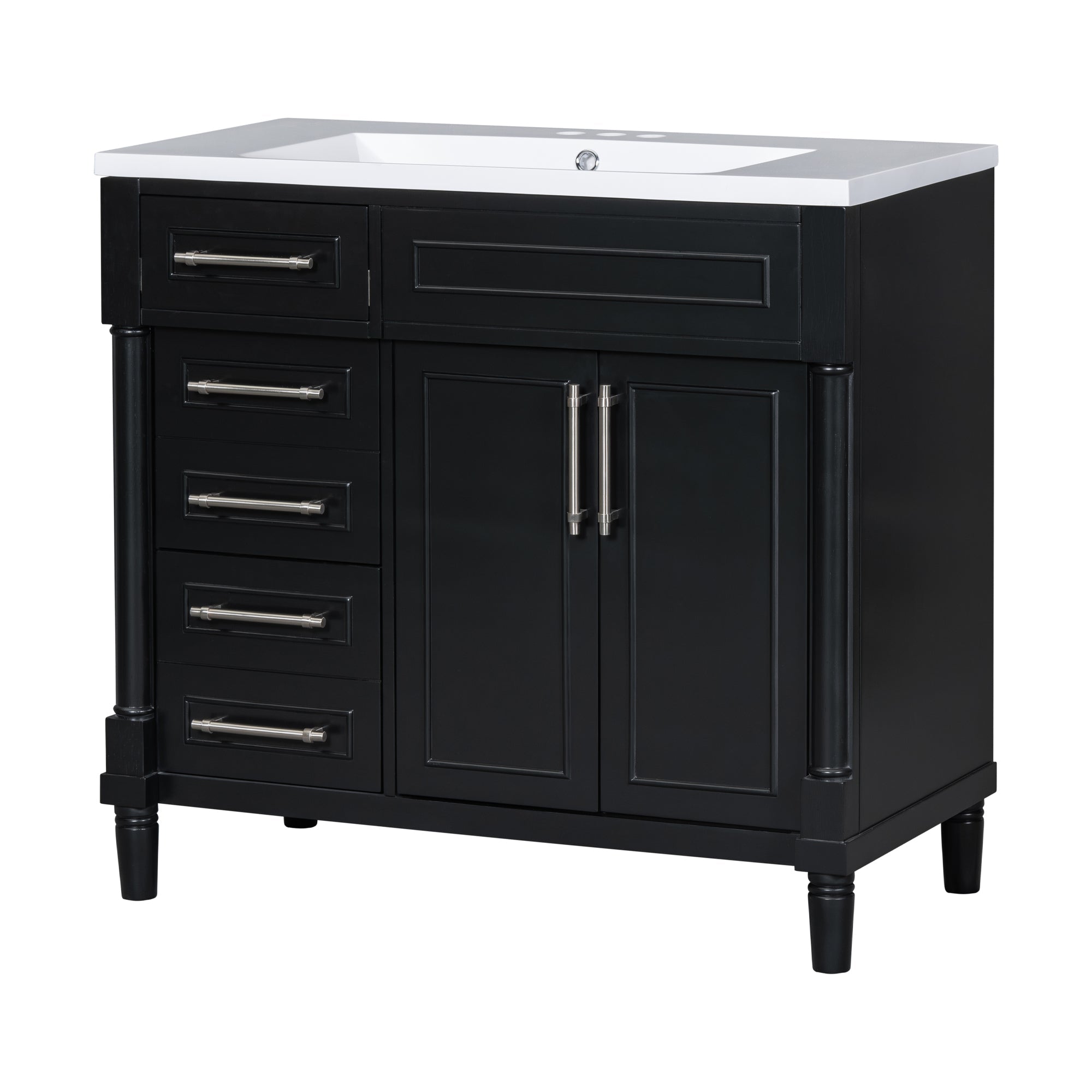 36 "Solid wood frame bathroom dressing table, independent bathroom storage cabinet(black) - KiKiUMi