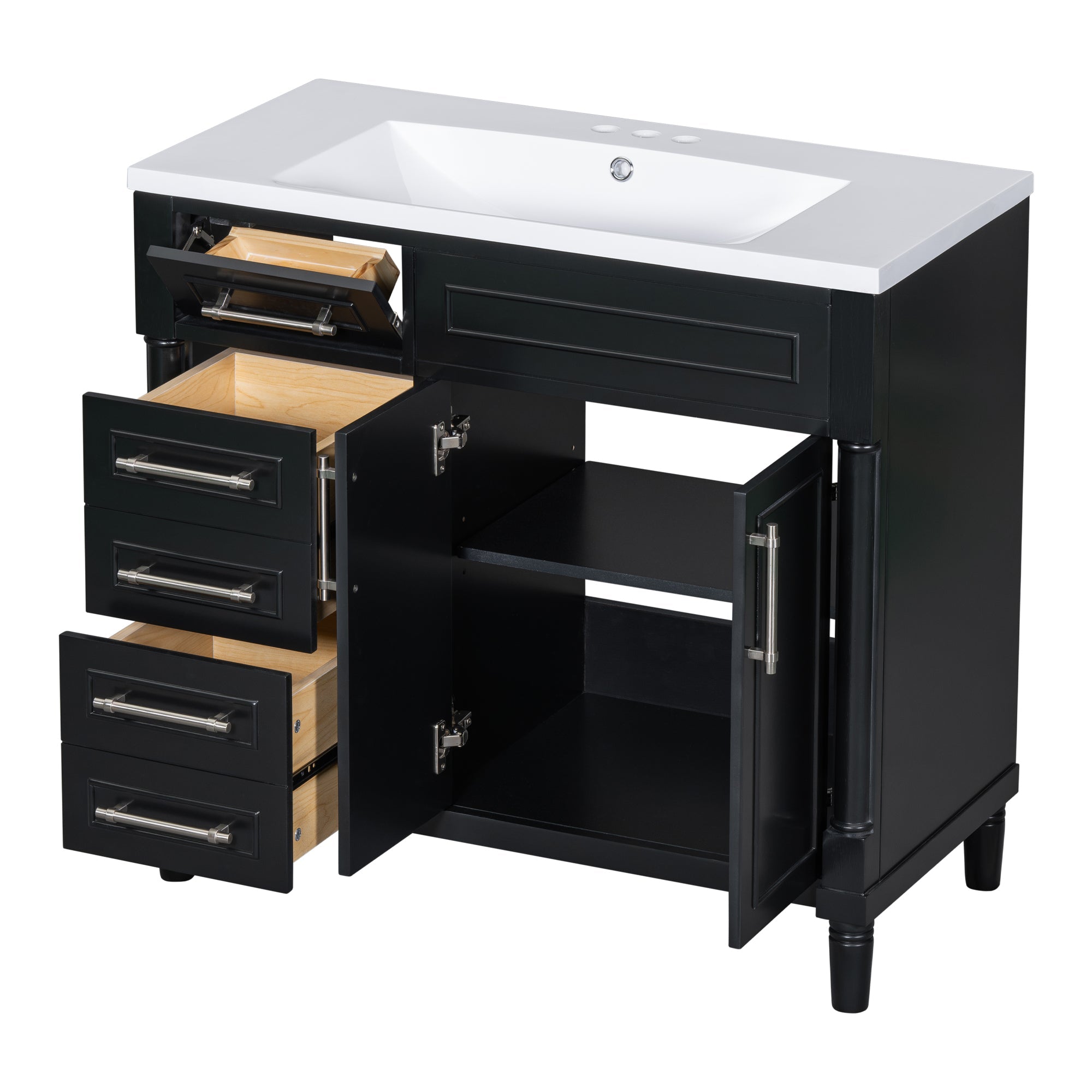 36 "Solid wood frame bathroom dressing table, independent bathroom storage cabinet(black) - KiKiUMi
