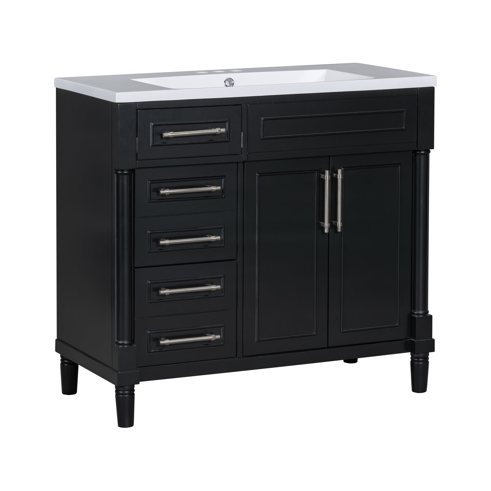 36 "Solid wood frame bathroom dressing table, independent bathroom storage cabinet(black) - KiKiUMi
