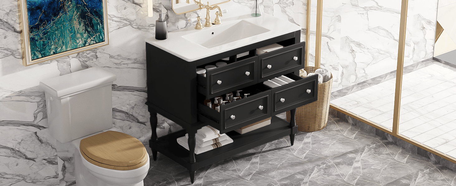 36' Solid Wood Frame Independent Dressing Table Set (black) - KiKiUMi