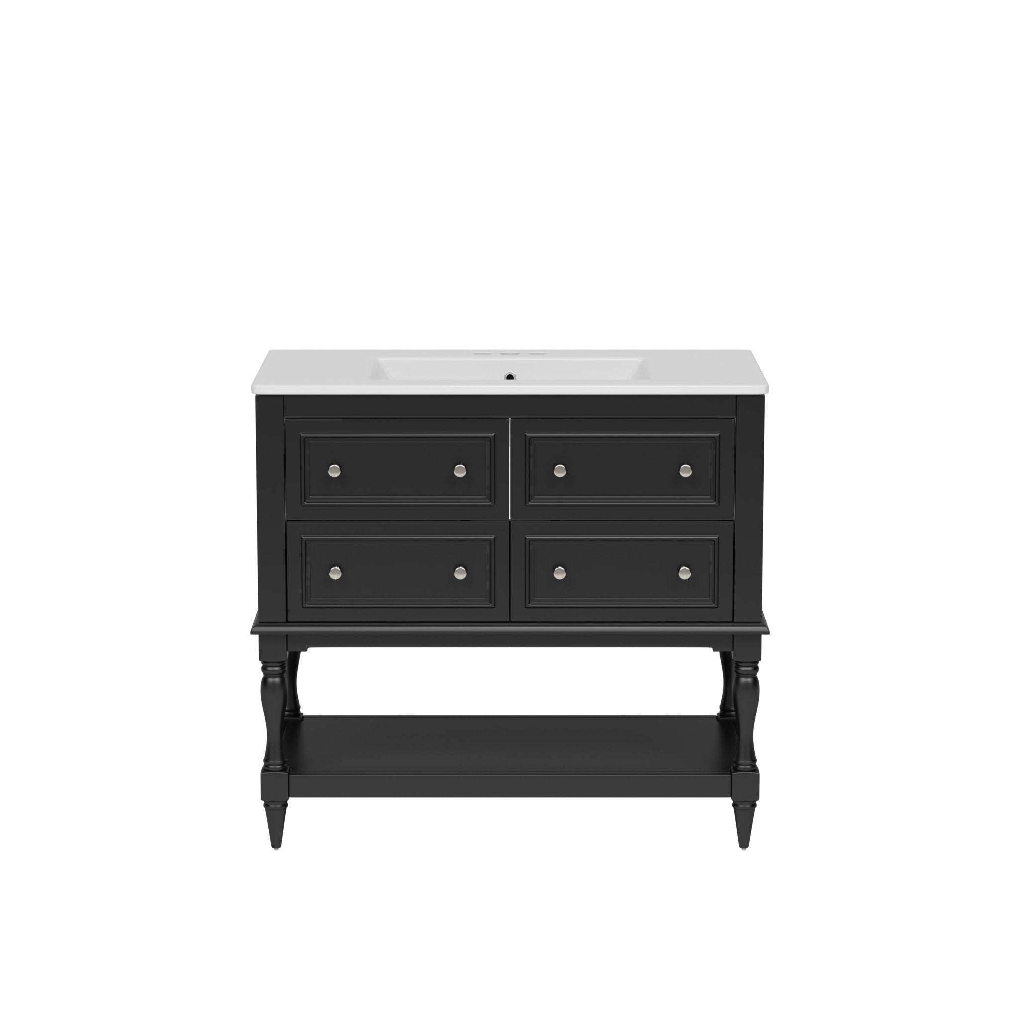 36' Solid Wood Frame Independent Dressing Table Set (black) - KiKiUMi