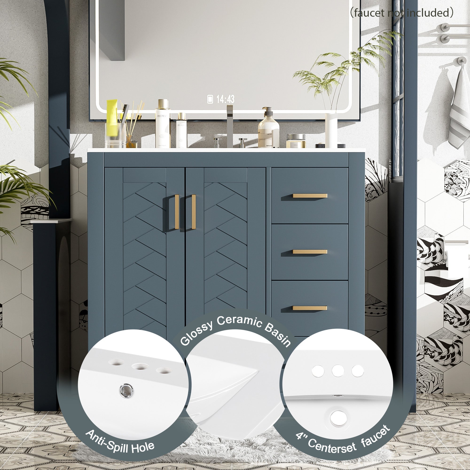 36 "Solid Wood Frame Independent Dressing Table Set (blue) - KiKiUMi