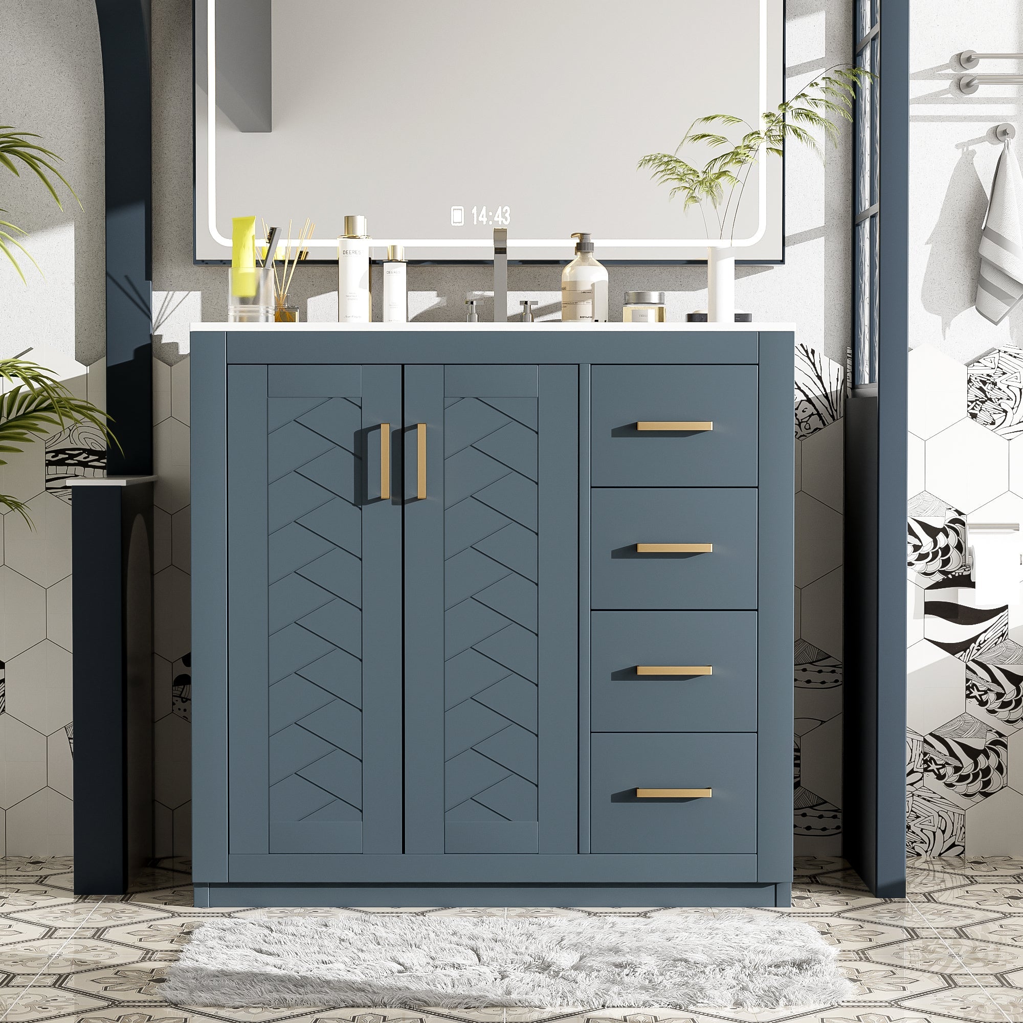 36 "Solid Wood Frame Independent Dressing Table Set (blue) - KiKiUMi