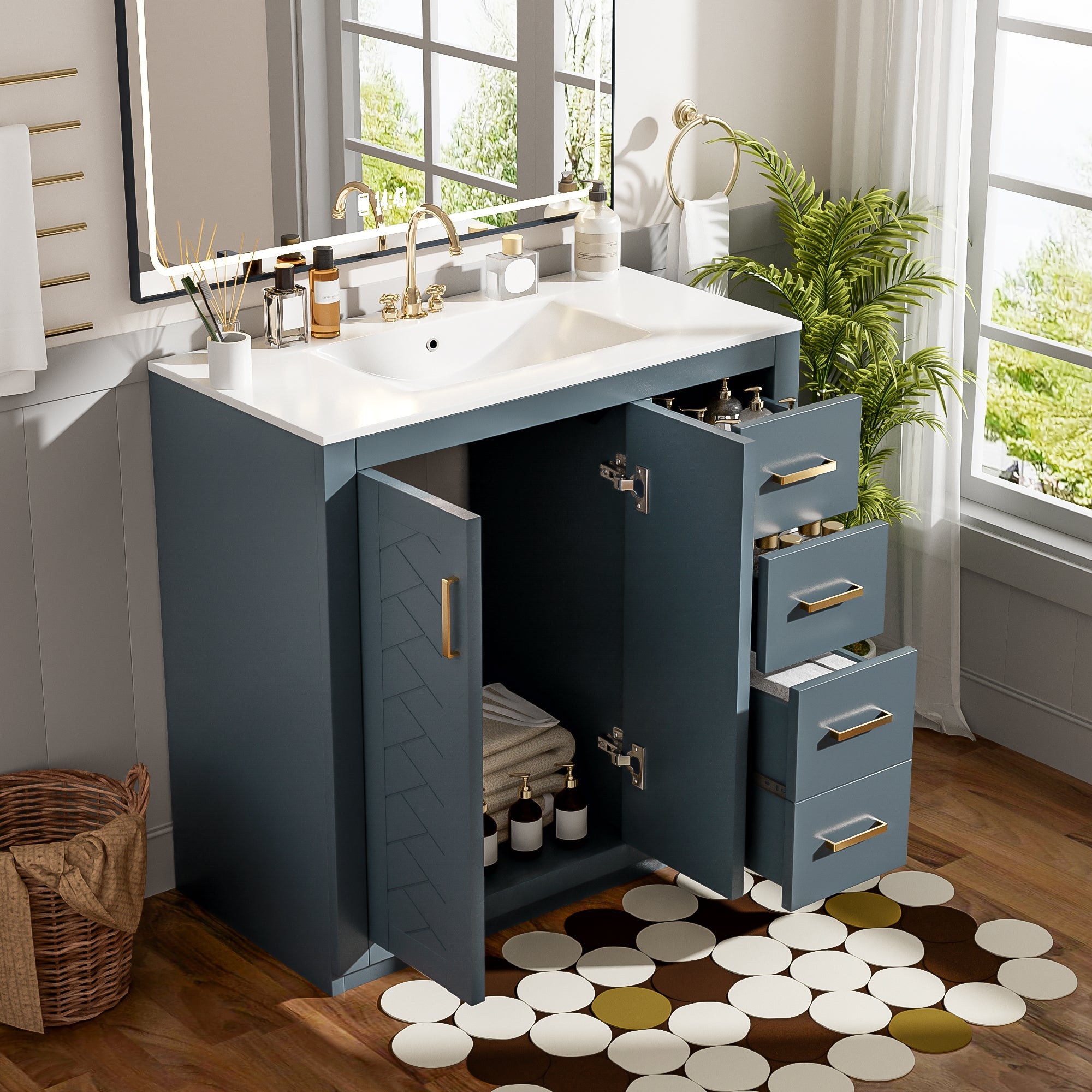 36 "Solid Wood Frame Independent Dressing Table Set (blue) - KiKiUMi