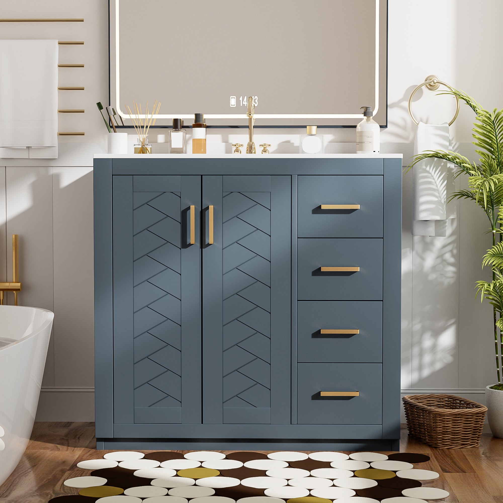 36 "Solid Wood Frame Independent Dressing Table Set (blue) - KiKiUMi