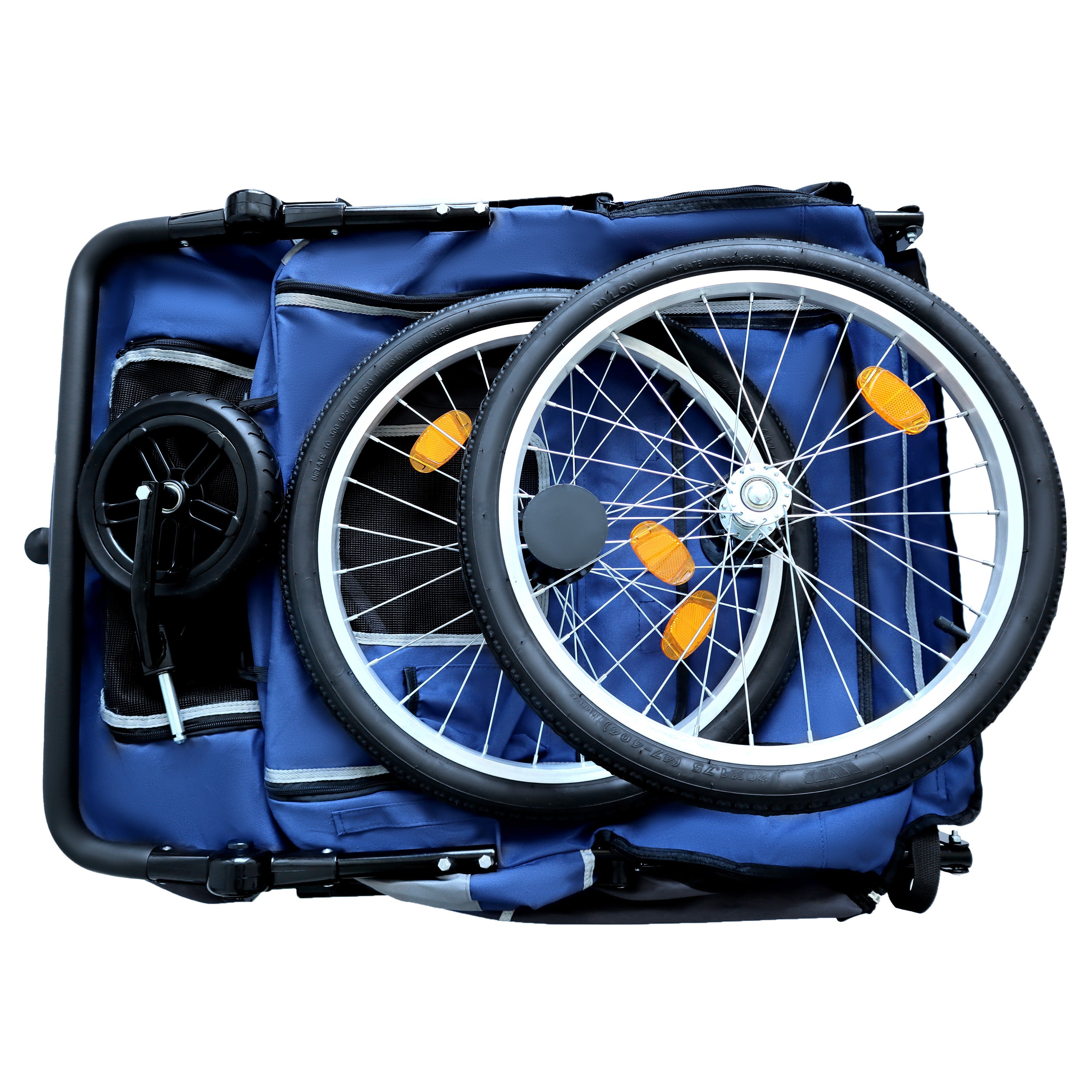 Detachable 2-in-1 pet bicycle trailer and stroller(Black+Blue)
