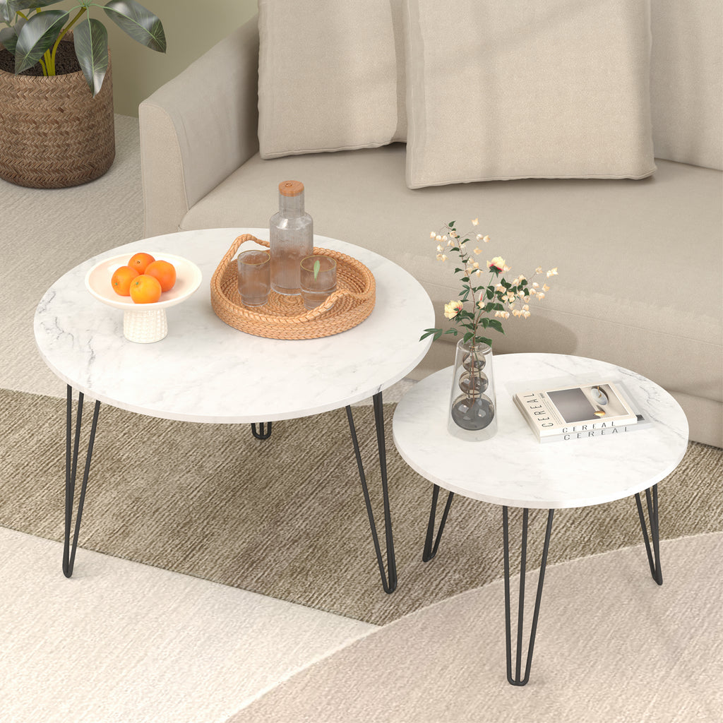 Coffee table with nested marble patterns (White)
