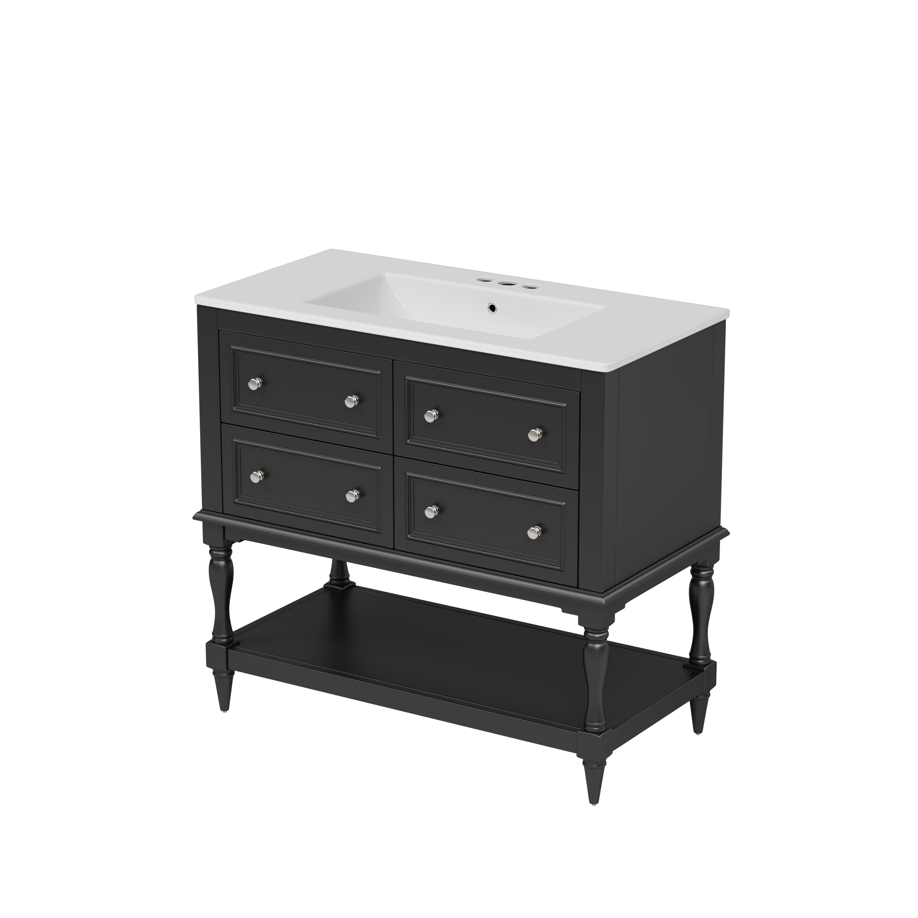 36' Solid Wood Frame Independent Dressing Table Set (black)