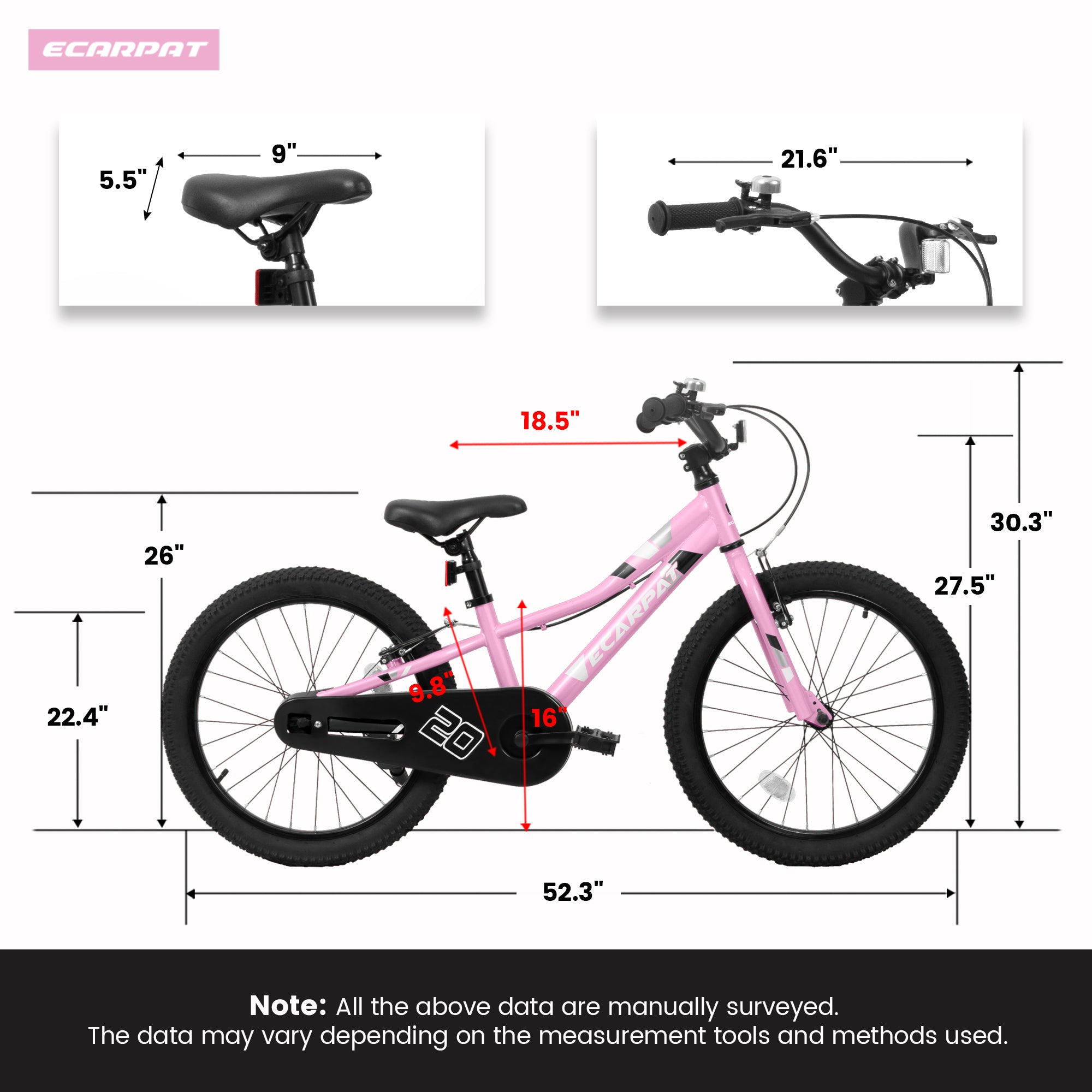 20-inch 1-speed children's bicycle, front V-shaped brake, rear holding brake