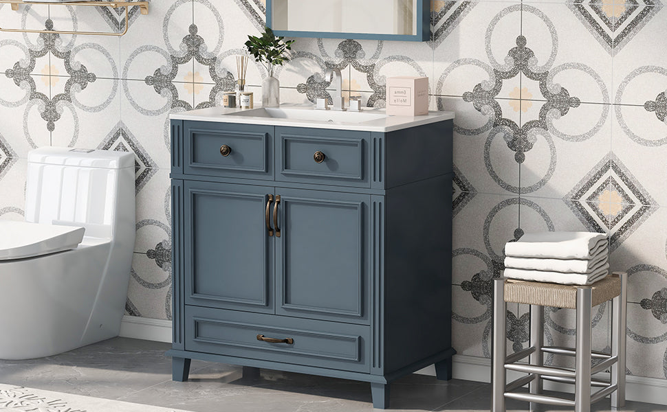 Blue 30 "ceramic sink solid wood frame bathroom dressing table