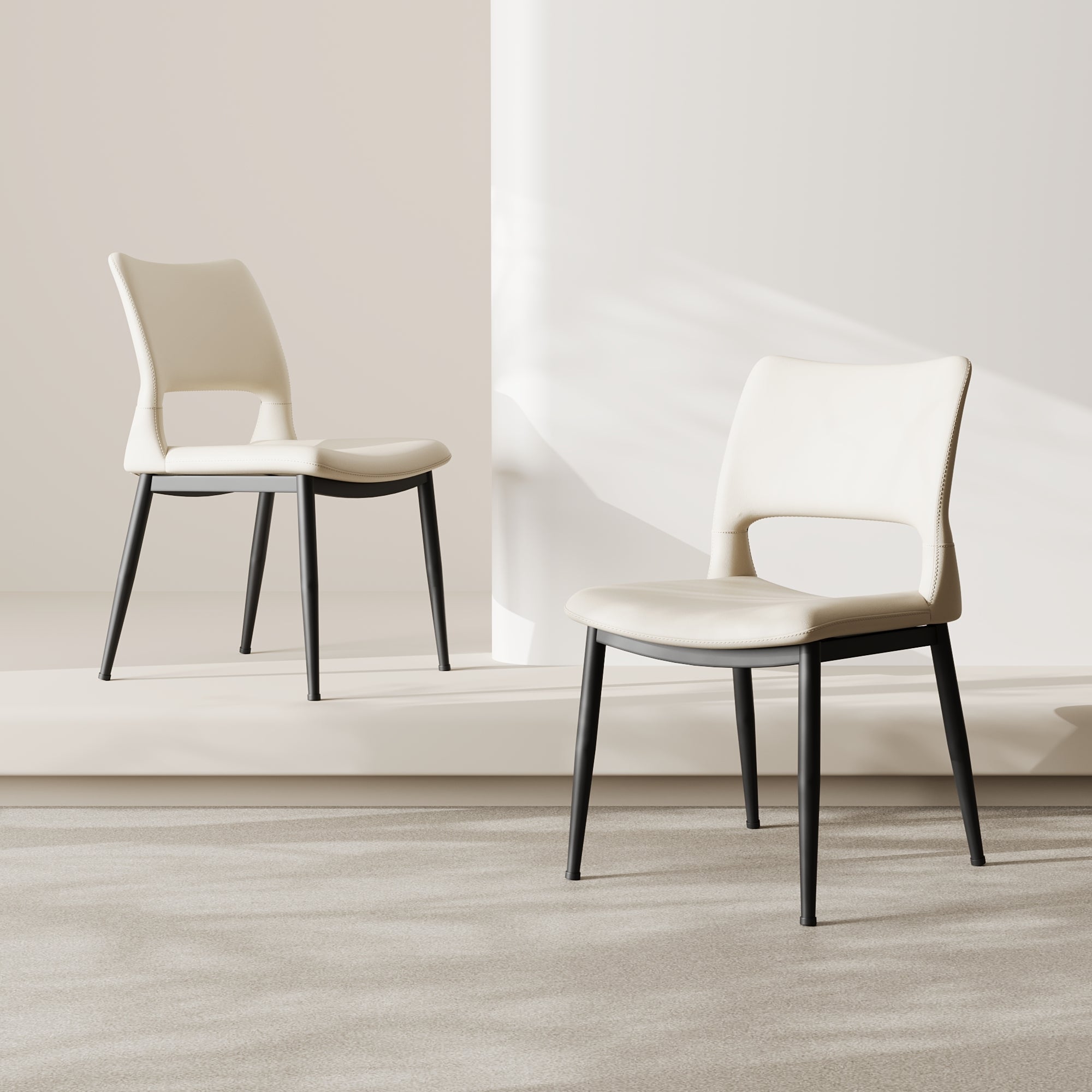 Two modern and simple PU leather dining chairs（white）