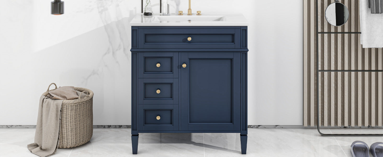 30 "Single sink bathroom dressing table, modern bathroom storage cabinet(blue)