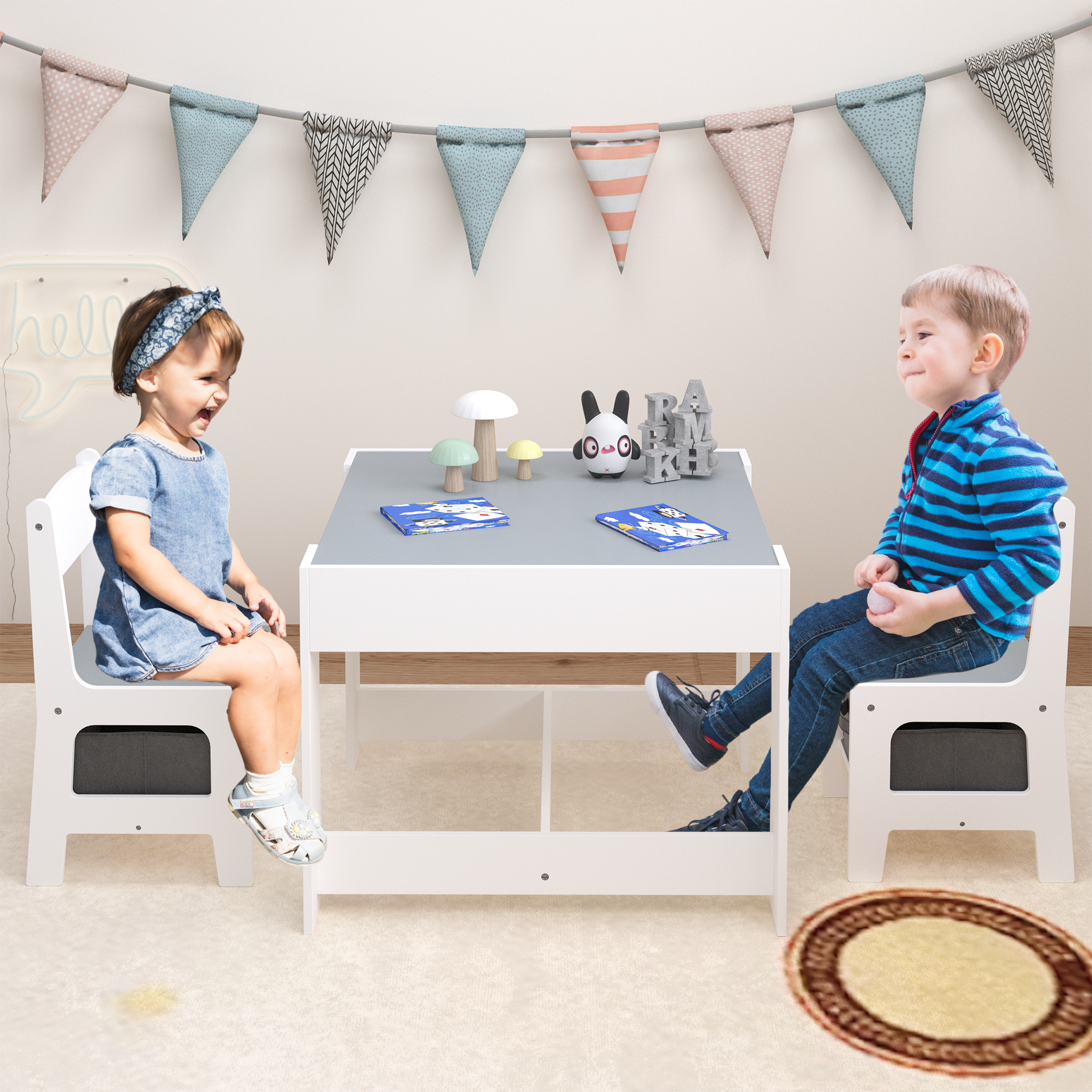 3-in-1 wooden children's table and chair set