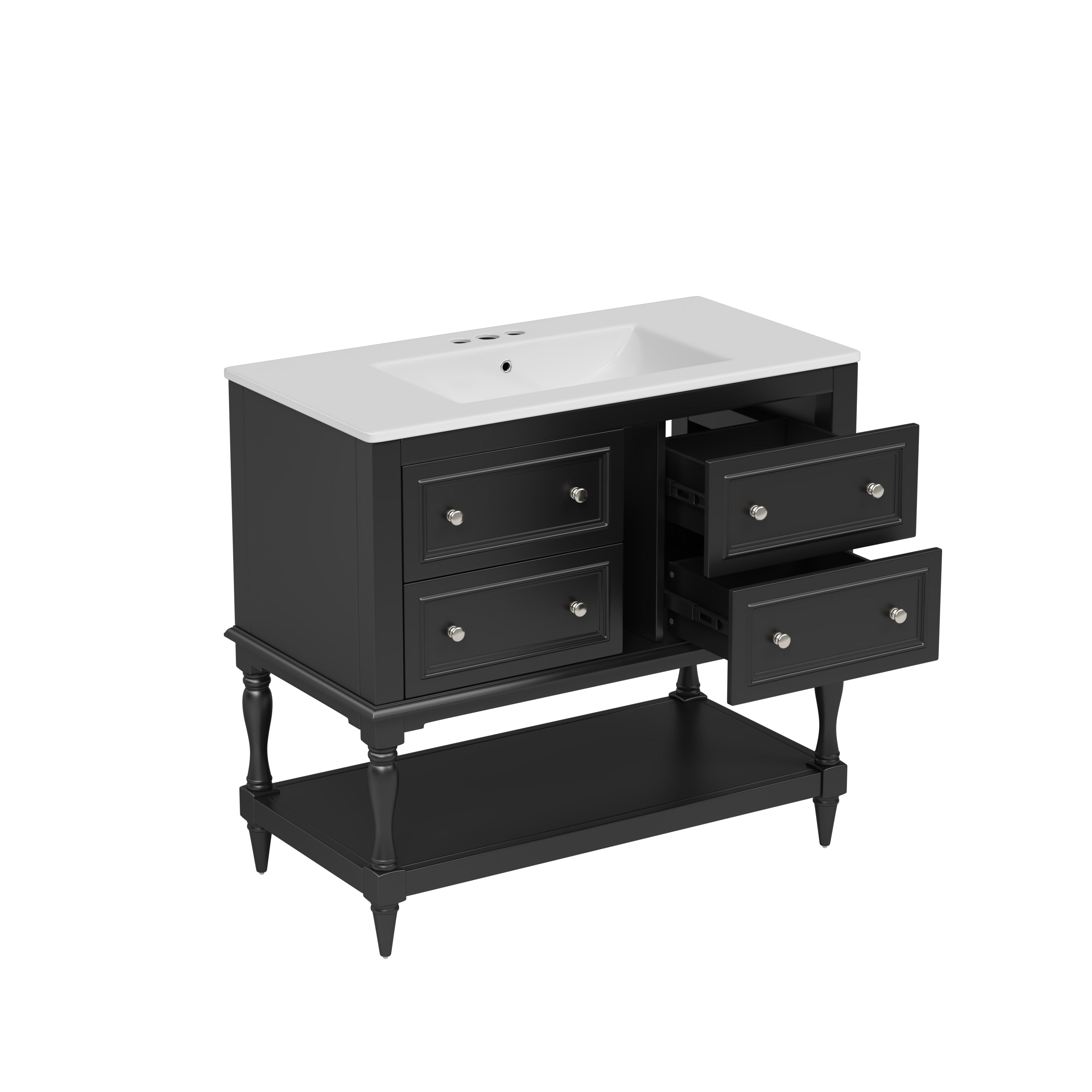 36' Solid Wood Frame Independent Dressing Table Set (black)