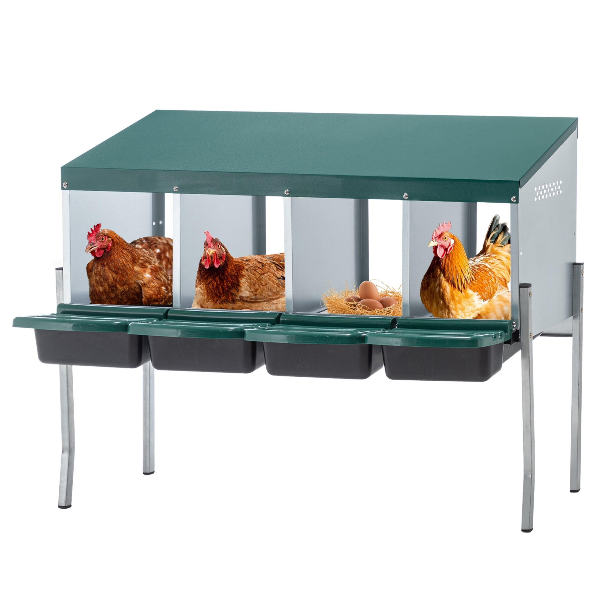 4 - Hole Chicken Nest, With Legs And Cover to Protect Eggs,Green - KiKiUMi