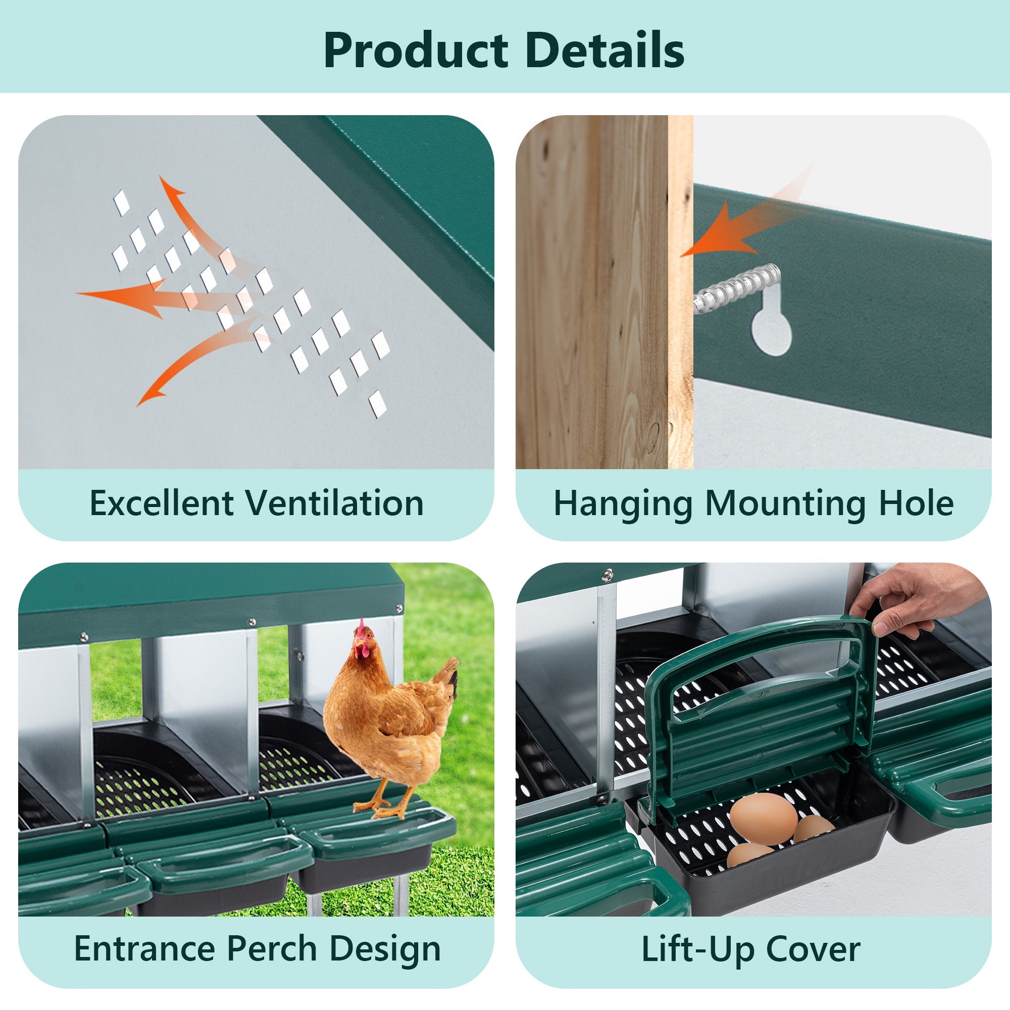 4 - Hole Chicken Nest, With Legs And Cover to Protect Eggs,Green - KiKiUMi