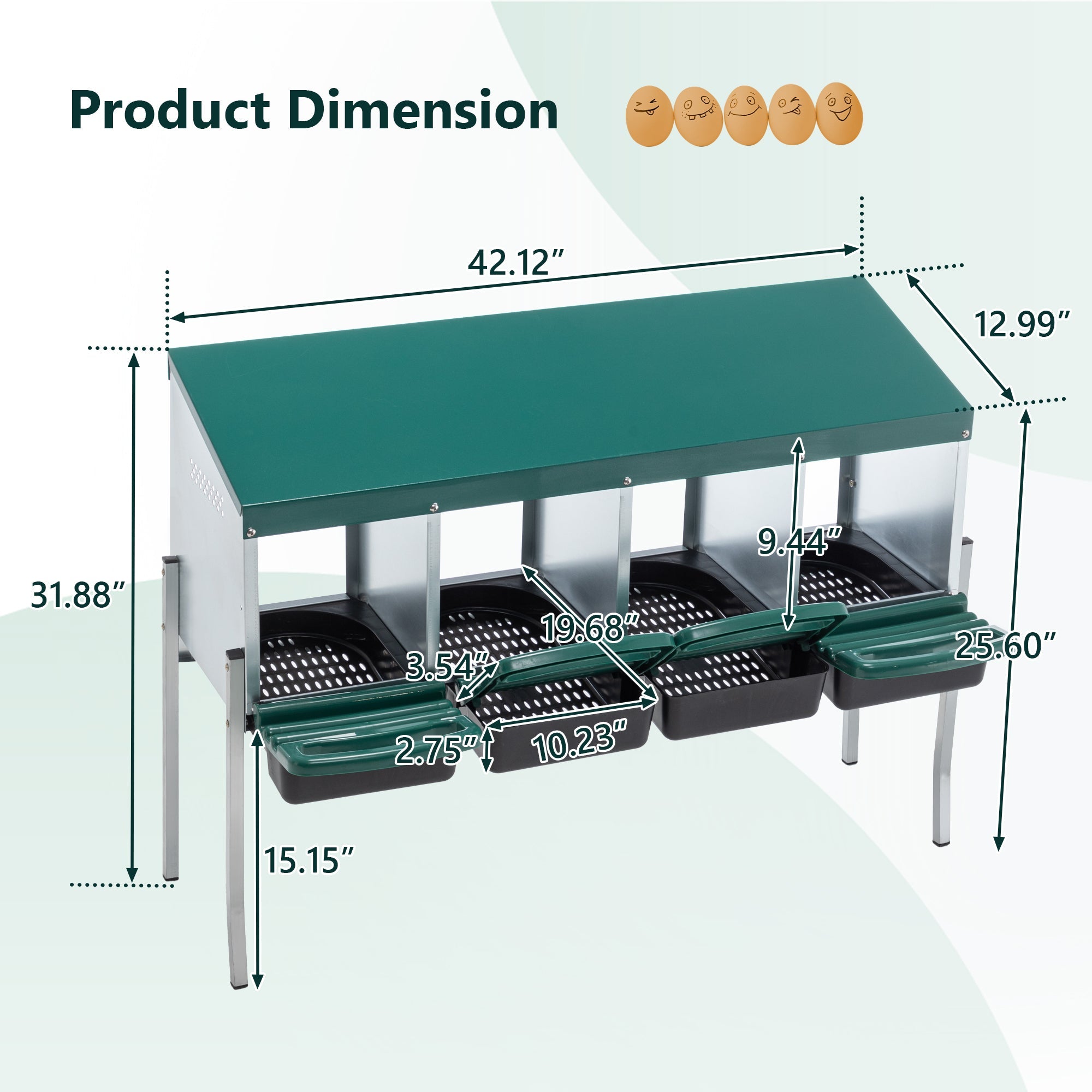 4 - Hole Chicken Nest, With Legs And Cover to Protect Eggs,Green - KiKiUMi