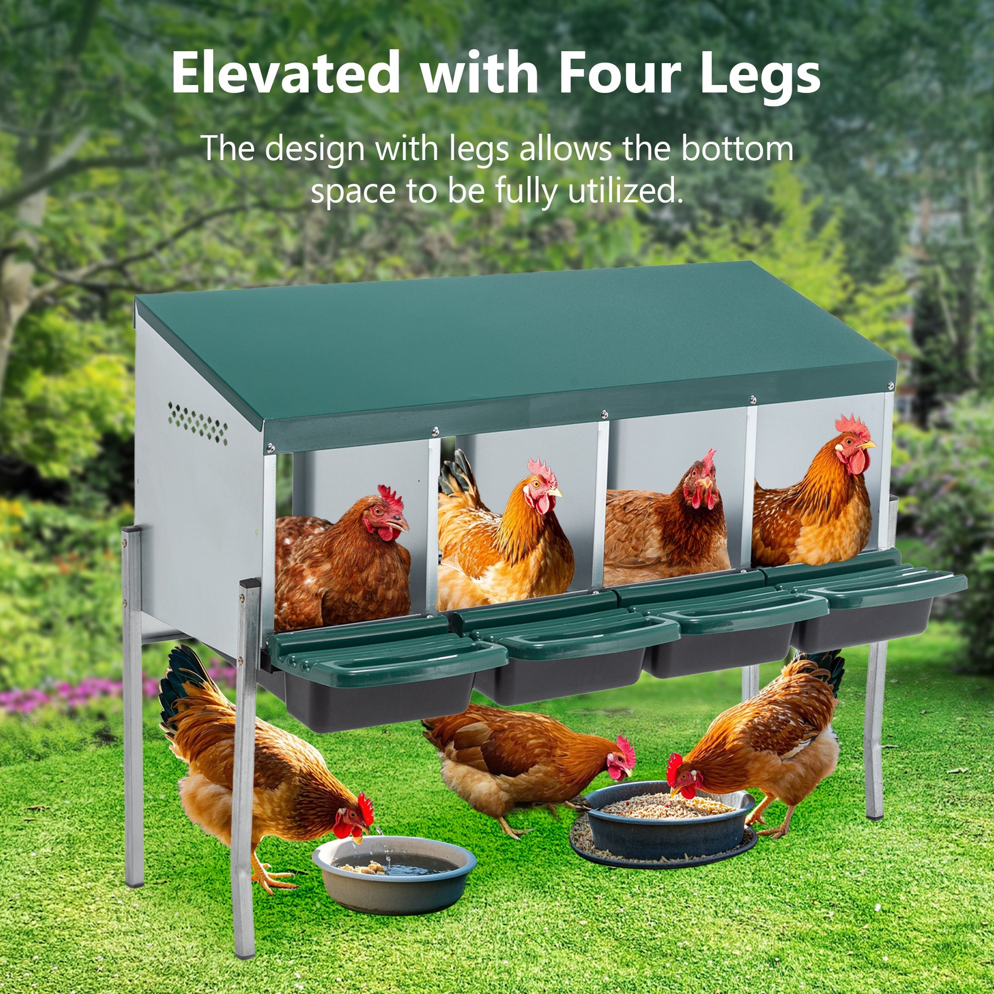 4 - Hole Chicken Nest, With Legs And Cover to Protect Eggs,Green - KiKiUMi