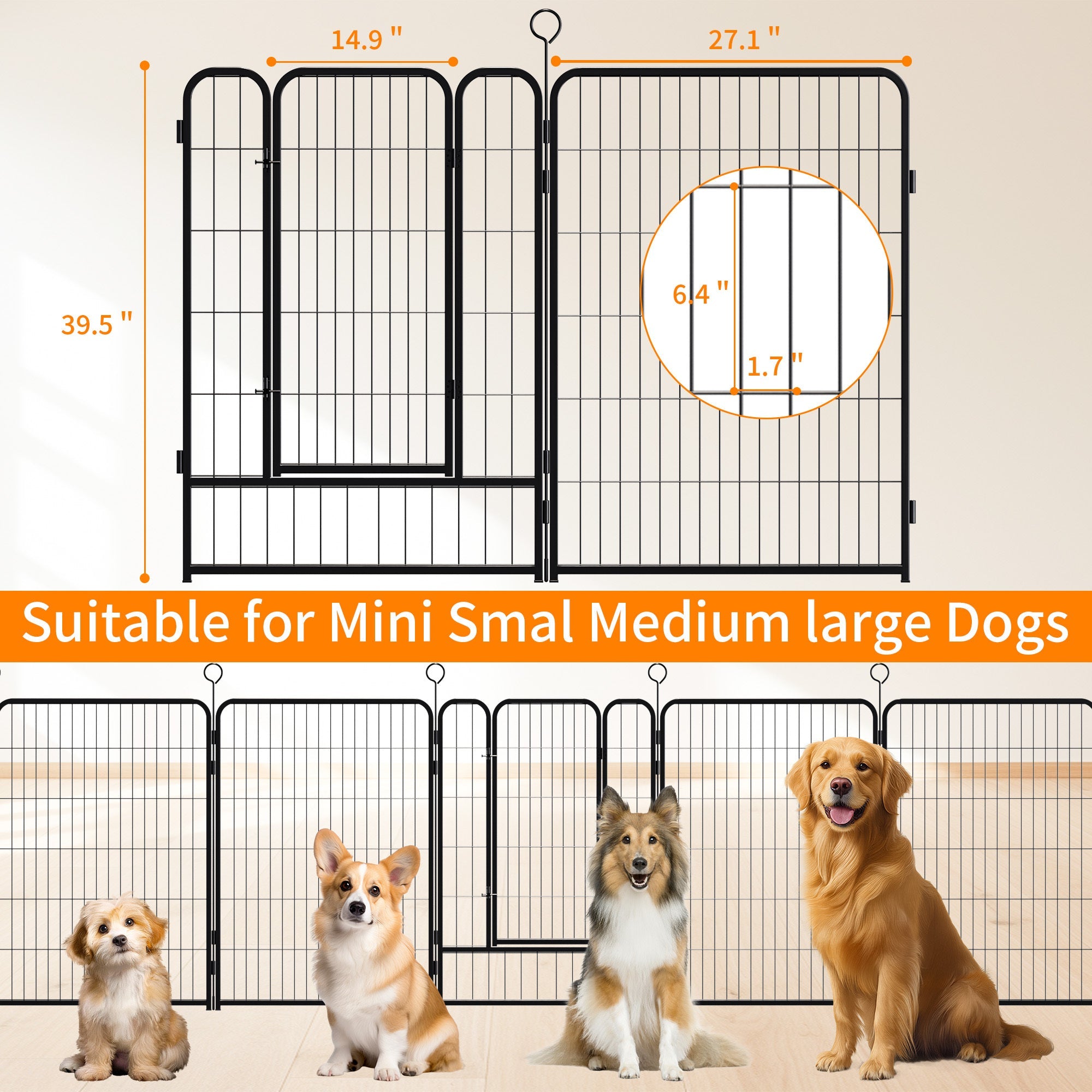 40 - inch 16 - board heavy - duty metal pet enclosure for dogs - KiKiUMi