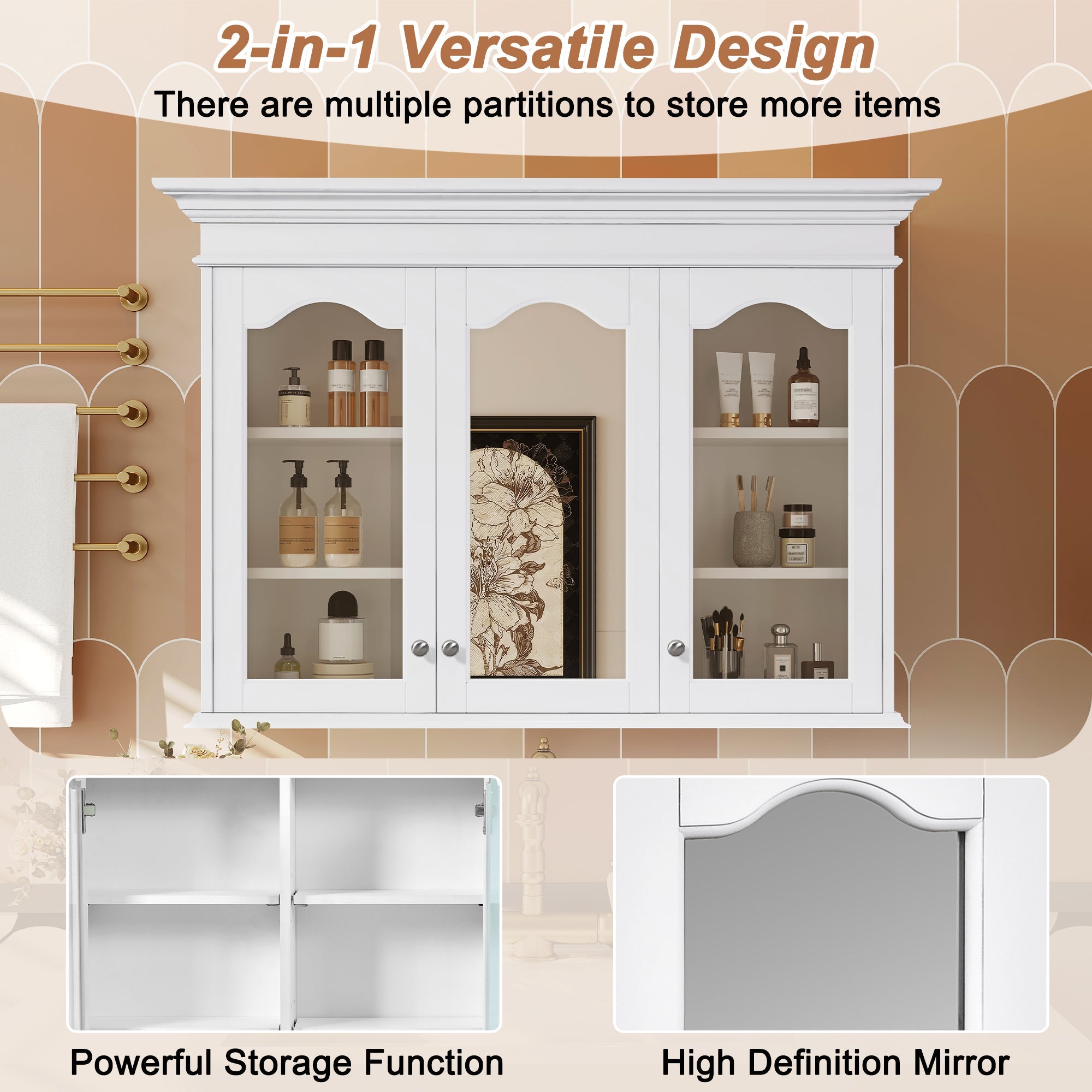 40' wall - mounted bathroom cabinet with a glass door - KiKiUMi