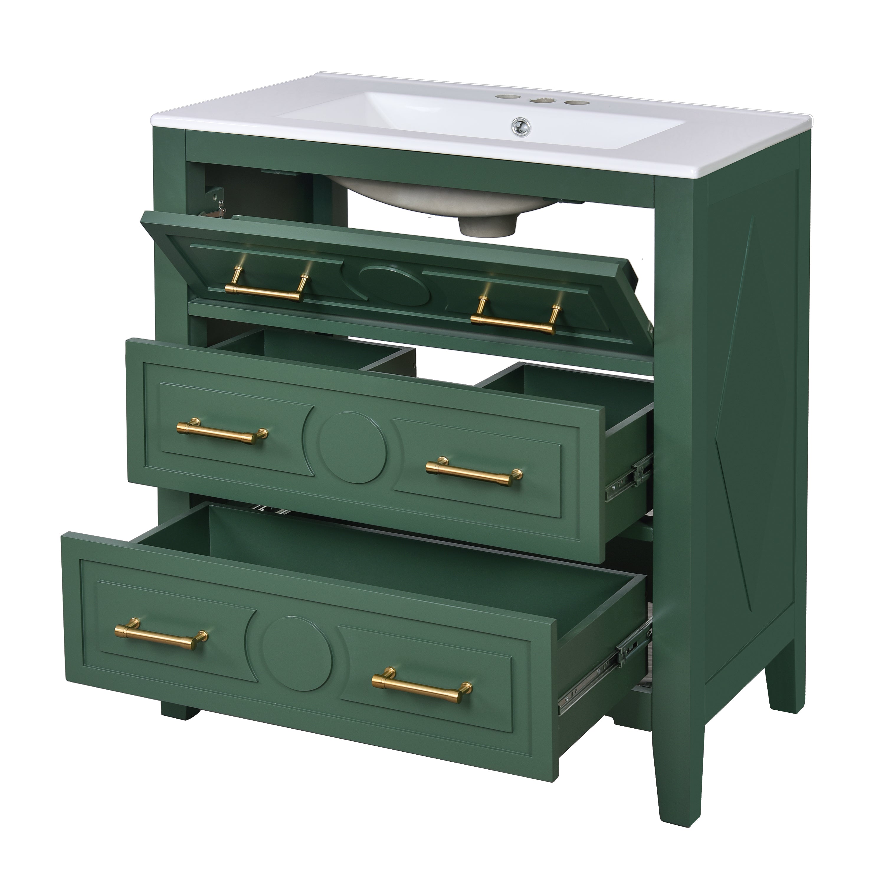 30 "Ceramic sink solid wood frame independent single dressing table set(green)
