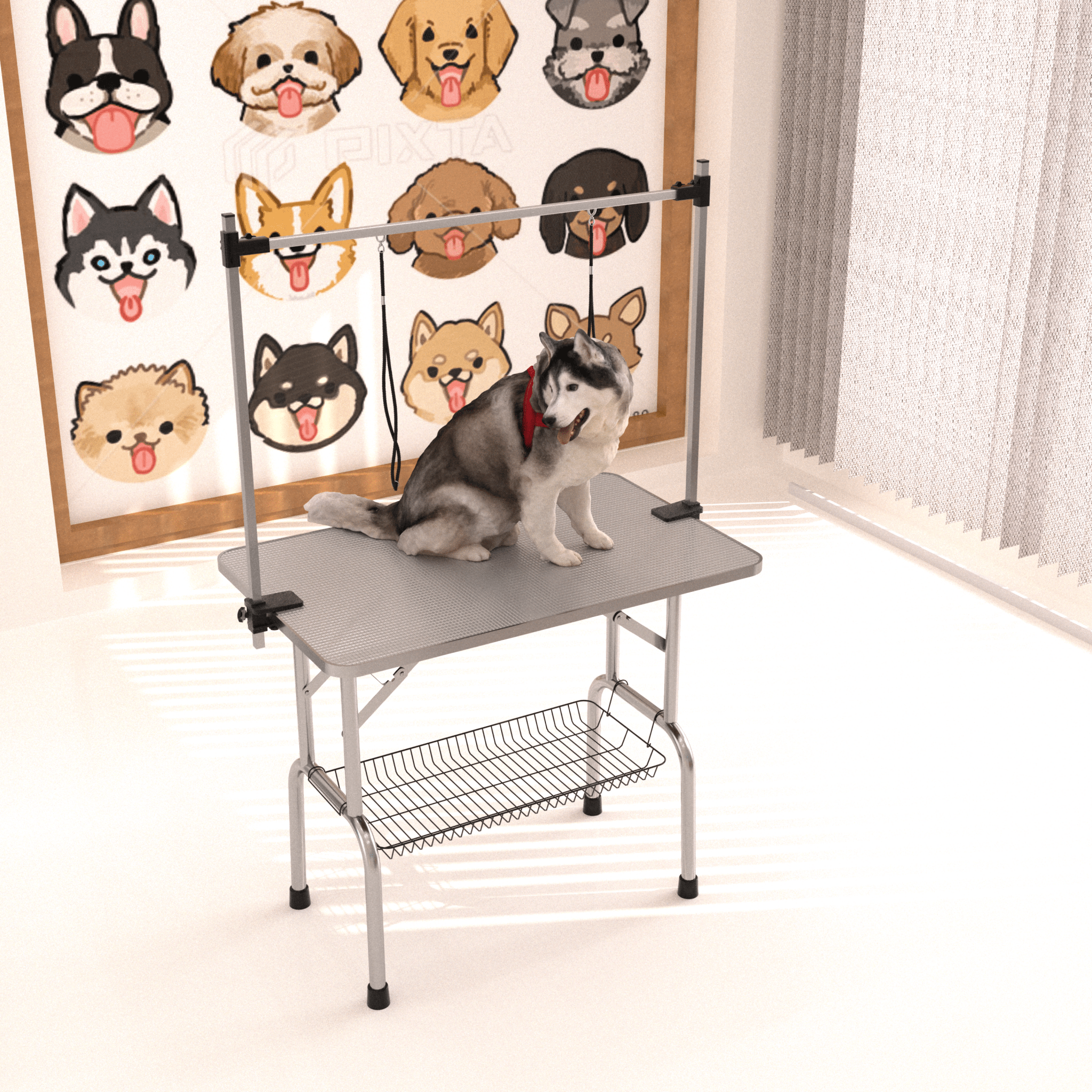 42' Folding stainless steel pet grooming table for cats and dogs - KiKiUMi