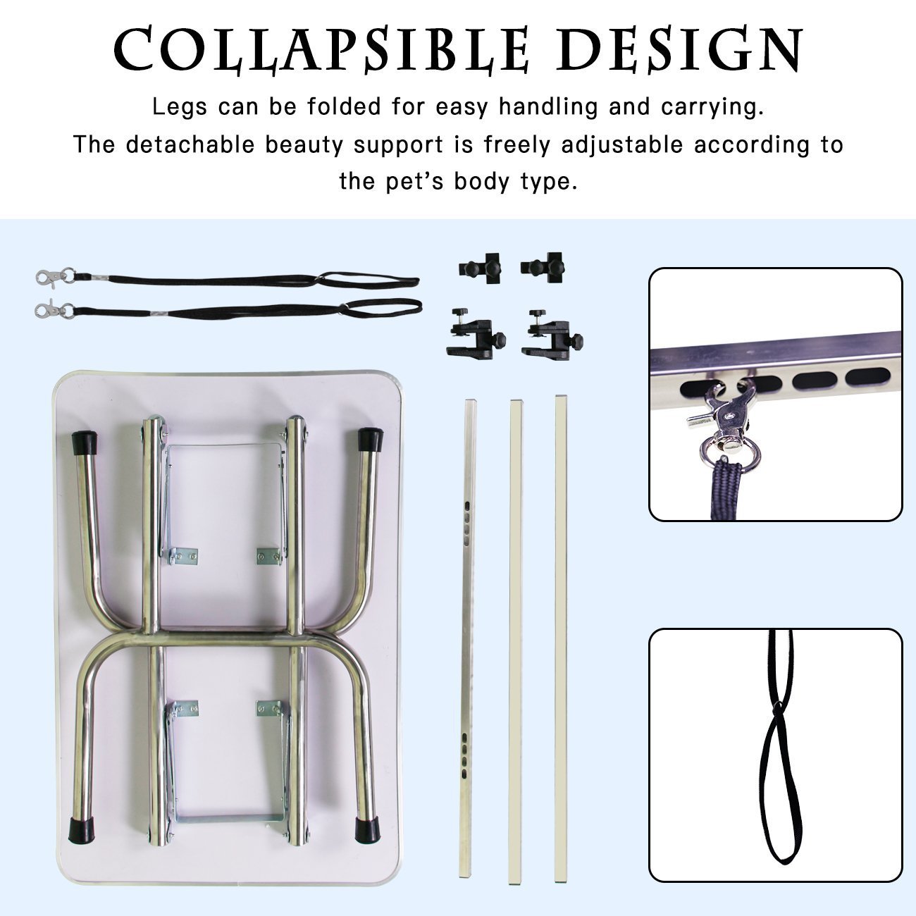 42' Folding stainless steel pet grooming table for cats and dogs - KiKiUMi