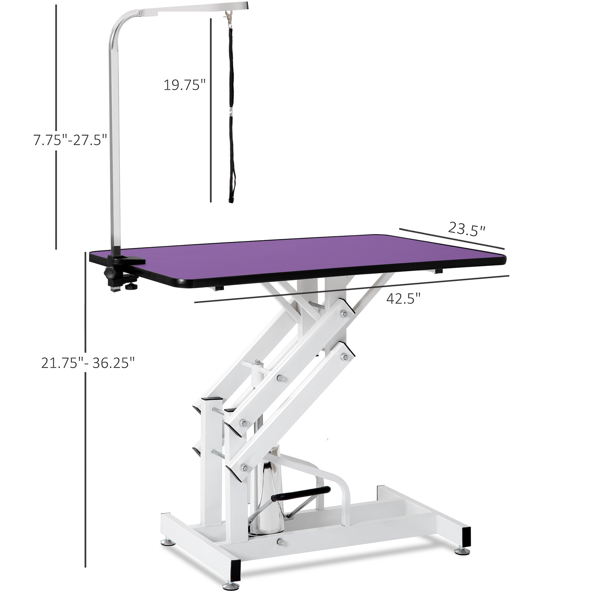 42.5 - inch adjustable heavy - duty hydraulic pet dog grooming table（black white） - KiKiUMi