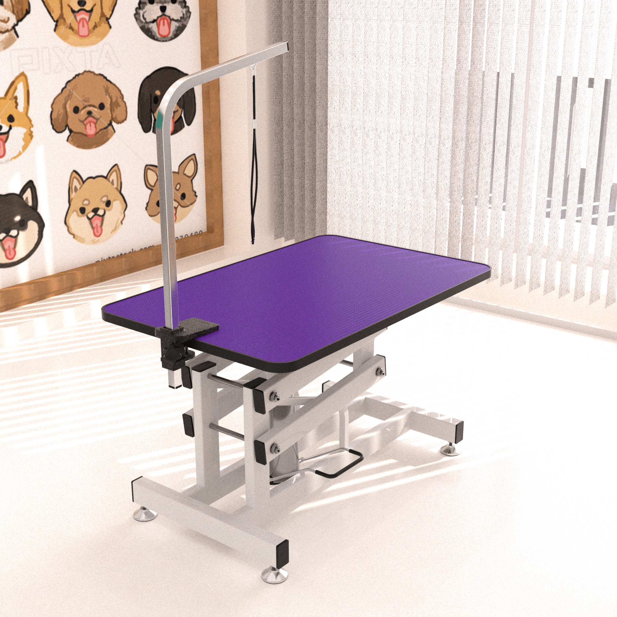 42.5 - inch adjustable heavy - duty hydraulic pet dog grooming table（black white） - KiKiUMi