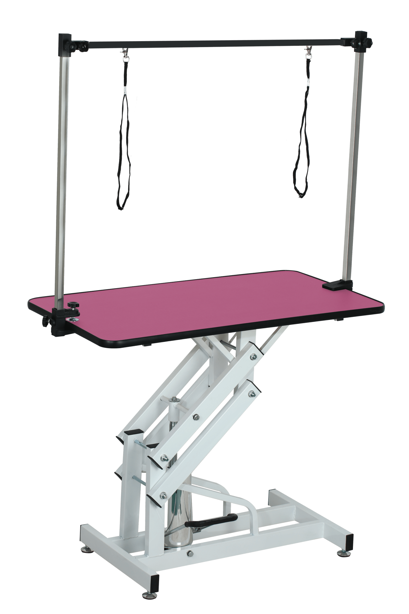 42.5 - inch adjustable heavy - duty hydraulic pet dog grooming table（white+pink） - KiKiUMi