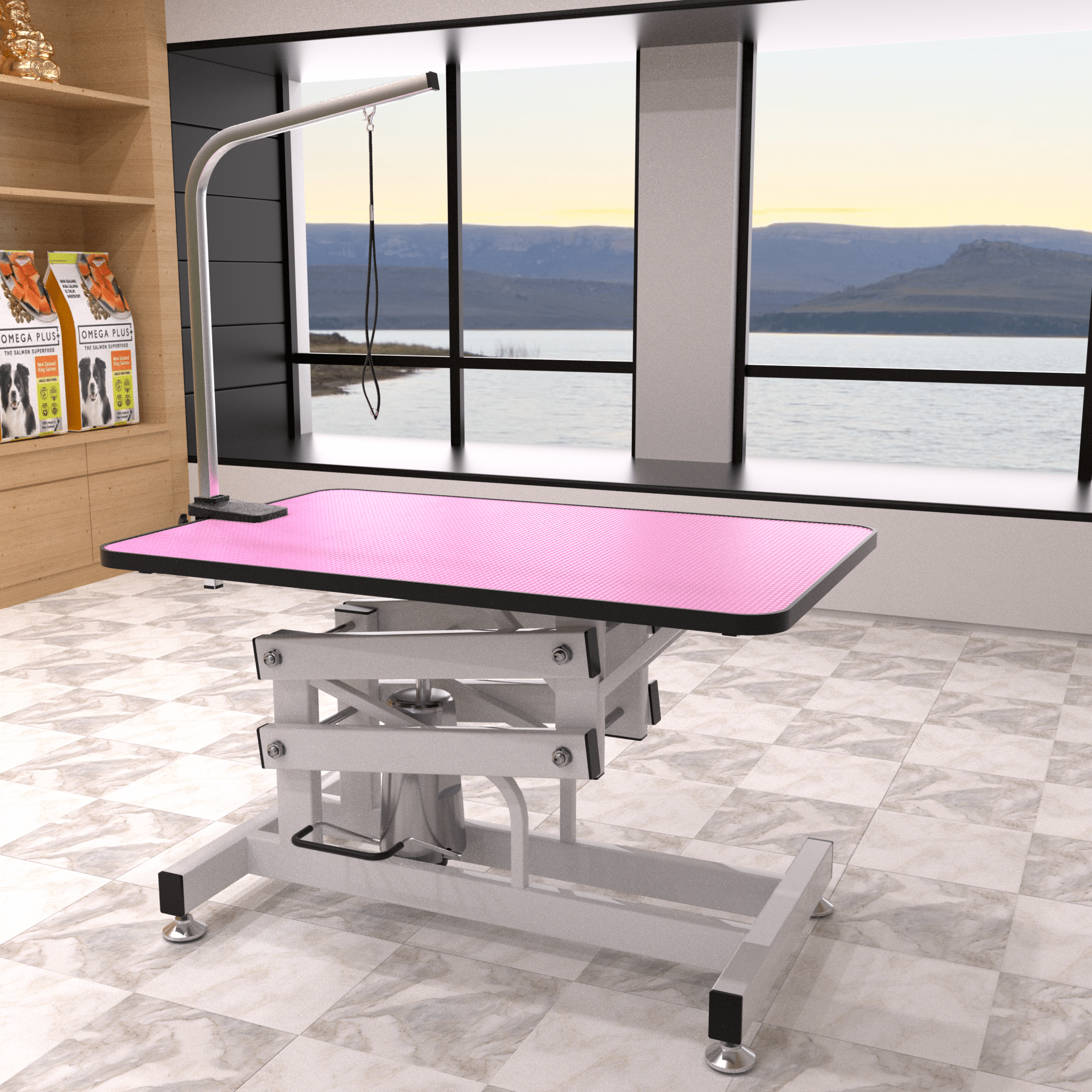 42.5 - inch adjustable heavy - duty hydraulic pet dog grooming table（white+pink） - KiKiUMi