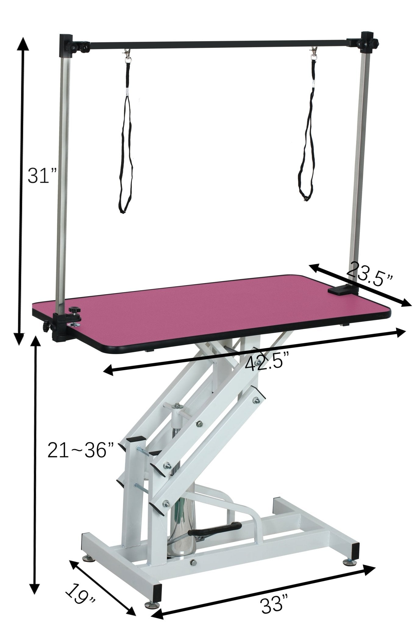 42.5 - inch adjustable heavy - duty hydraulic pet dog grooming table（white+pink） - KiKiUMi