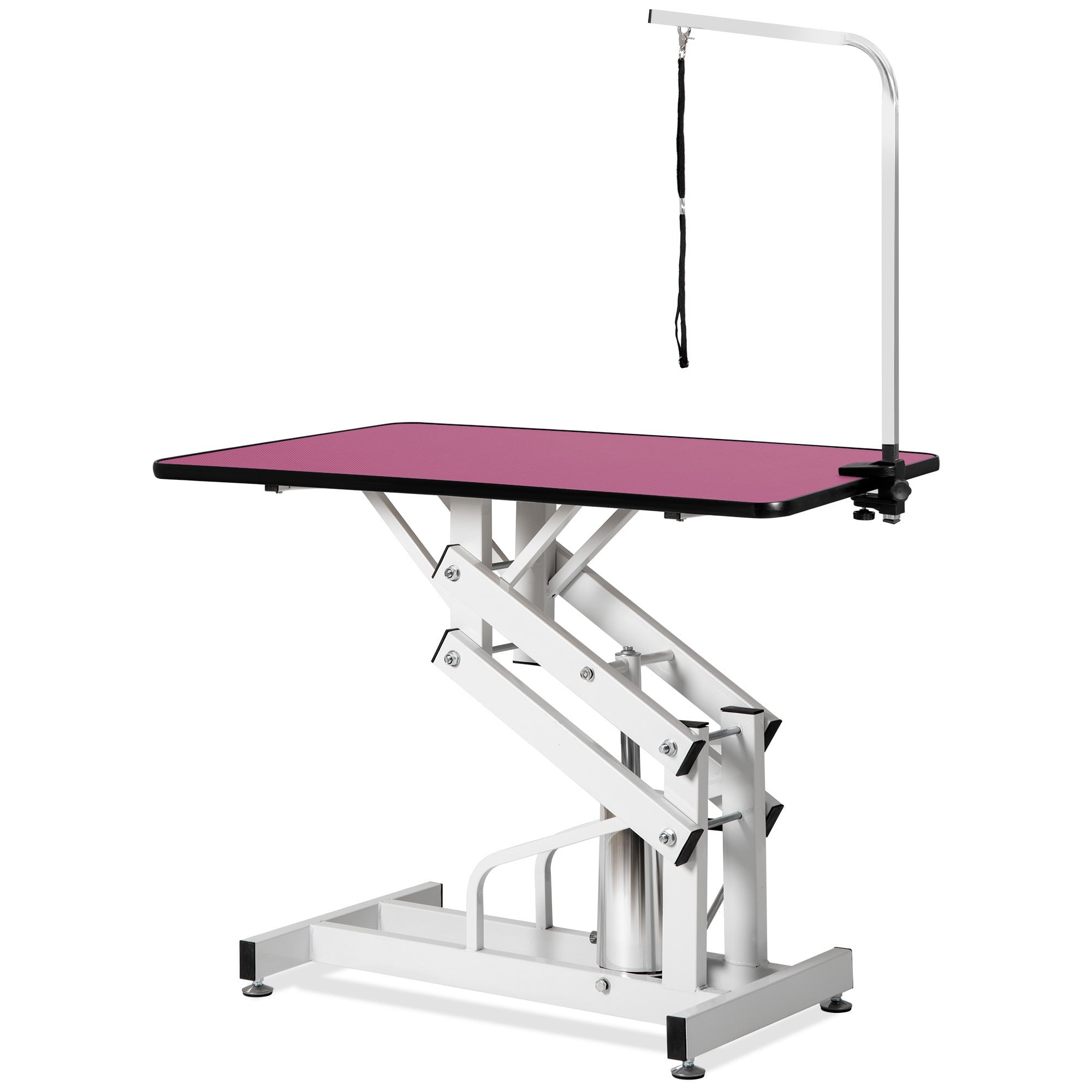 42.5 - inch adjustable heavy - duty hydraulic pet dog grooming table（white+pink） - KiKiUMi