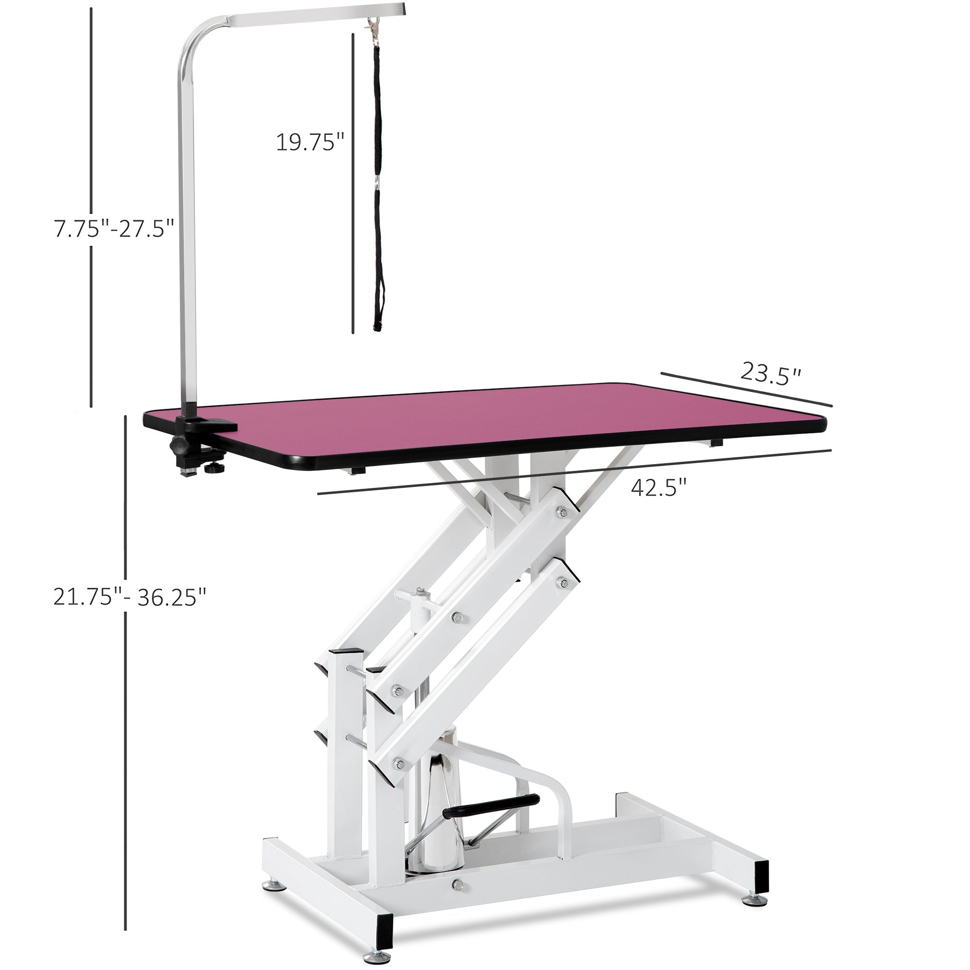 42.5 - inch adjustable heavy - duty hydraulic pet dog grooming table（white+pink） - KiKiUMi