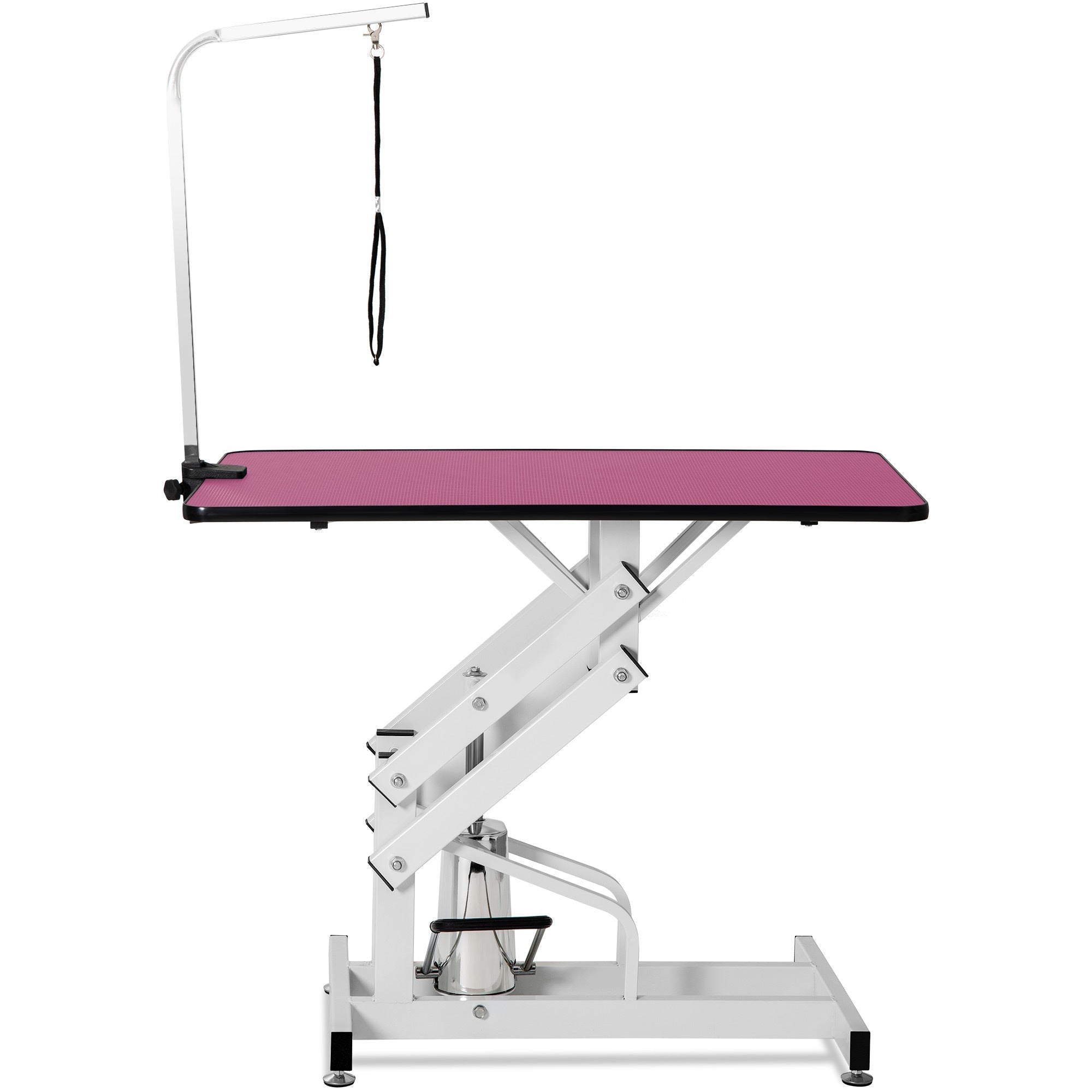 42.5 - inch adjustable heavy - duty hydraulic pet dog grooming table（white+pink） - KiKiUMi