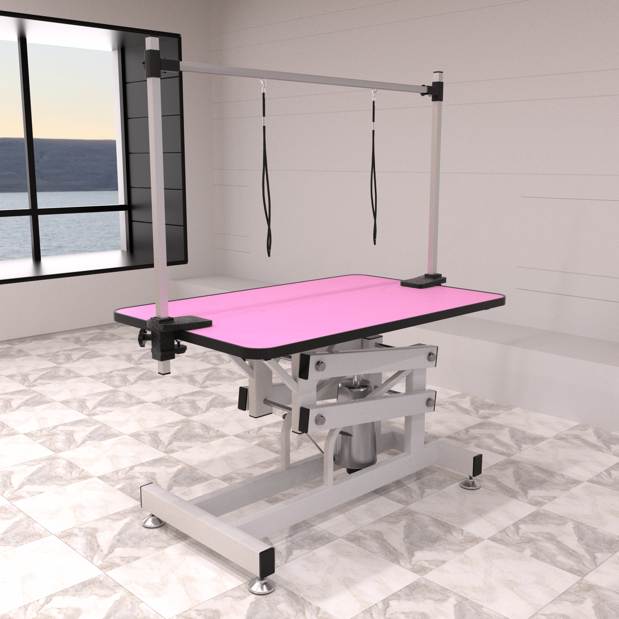 42.5 - inch adjustable heavy - duty hydraulic pet dog grooming table（white+pink） - KiKiUMi