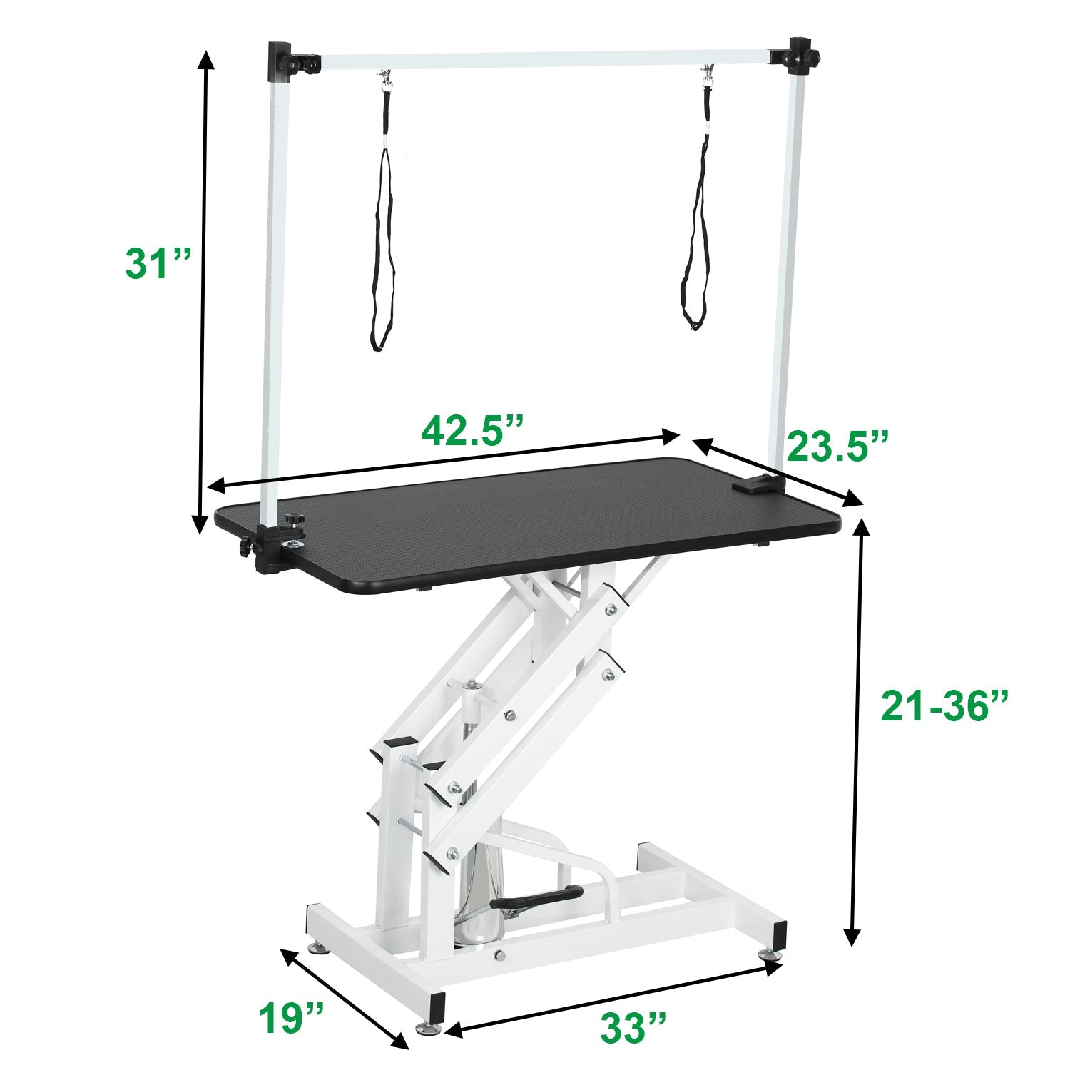 43 - inch adjustable heavy - duty hydraulic pet dog grooming table（black white） - KiKiUMi
