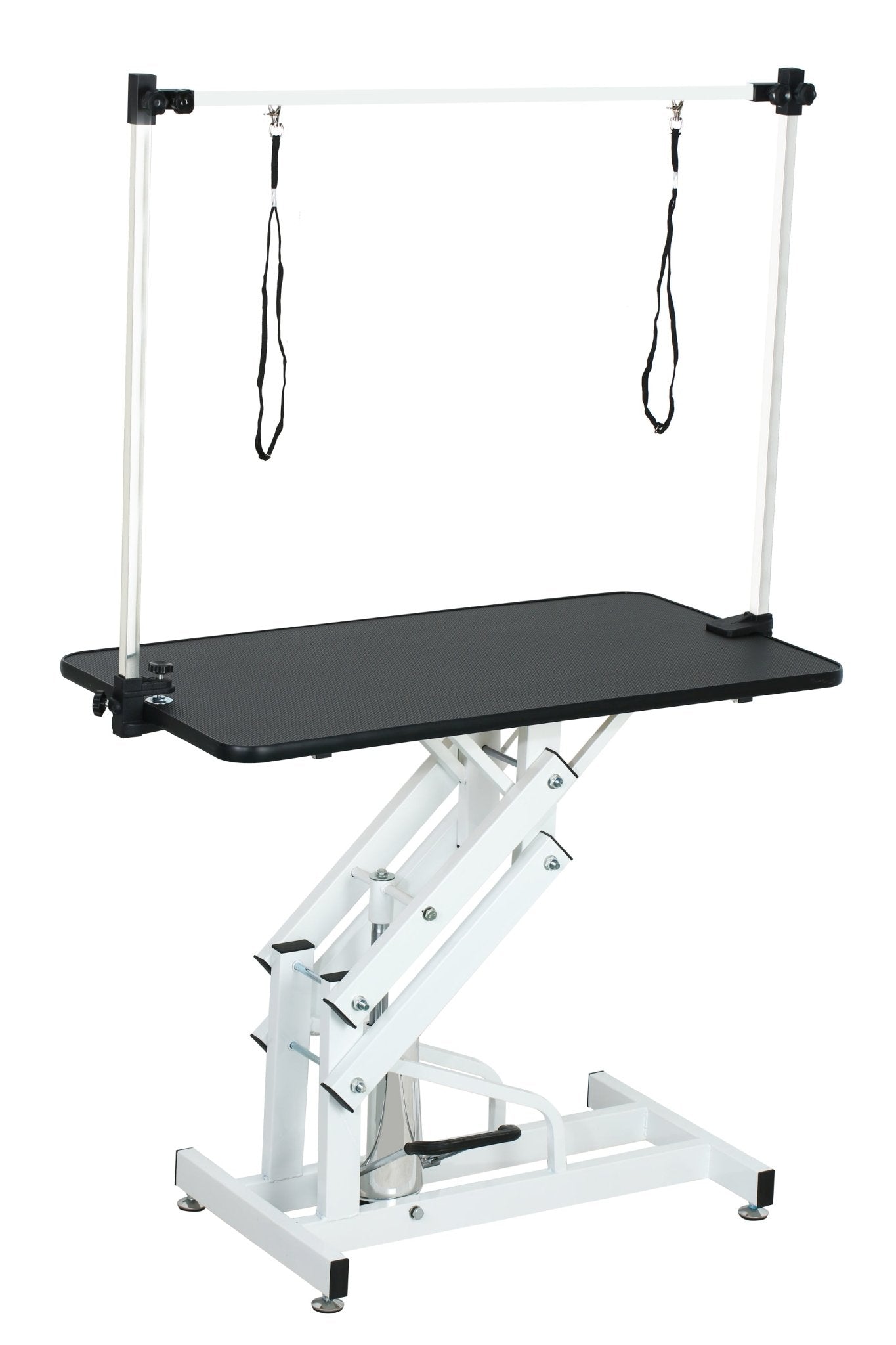 43 - inch adjustable heavy - duty hydraulic pet dog grooming table（black white） - KiKiUMi