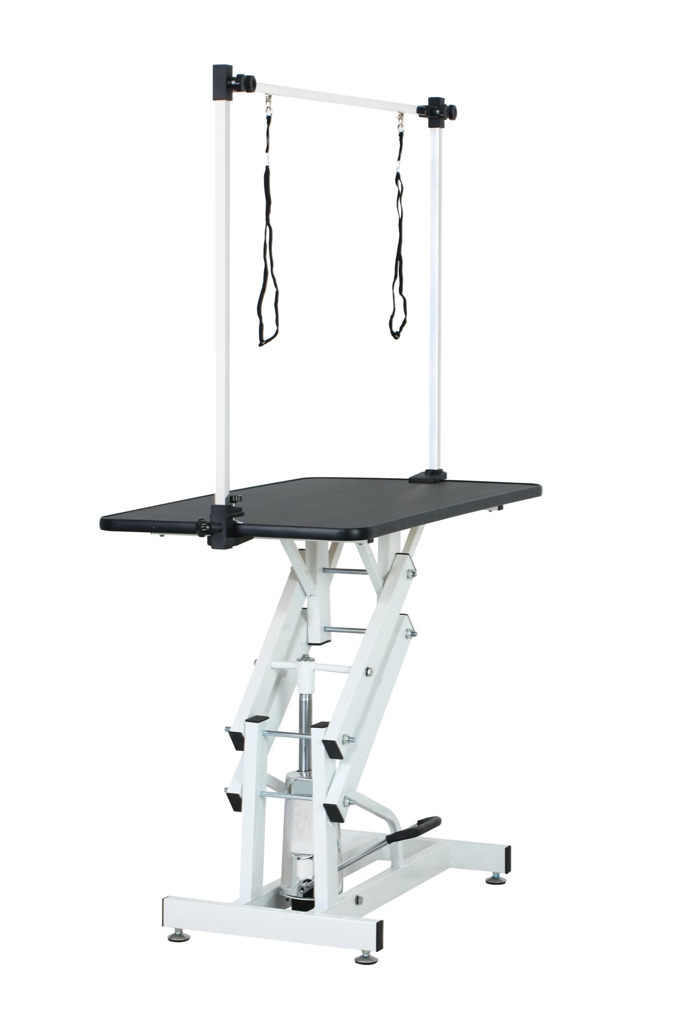43 - inch adjustable heavy - duty hydraulic pet dog grooming table（black white） - KiKiUMi