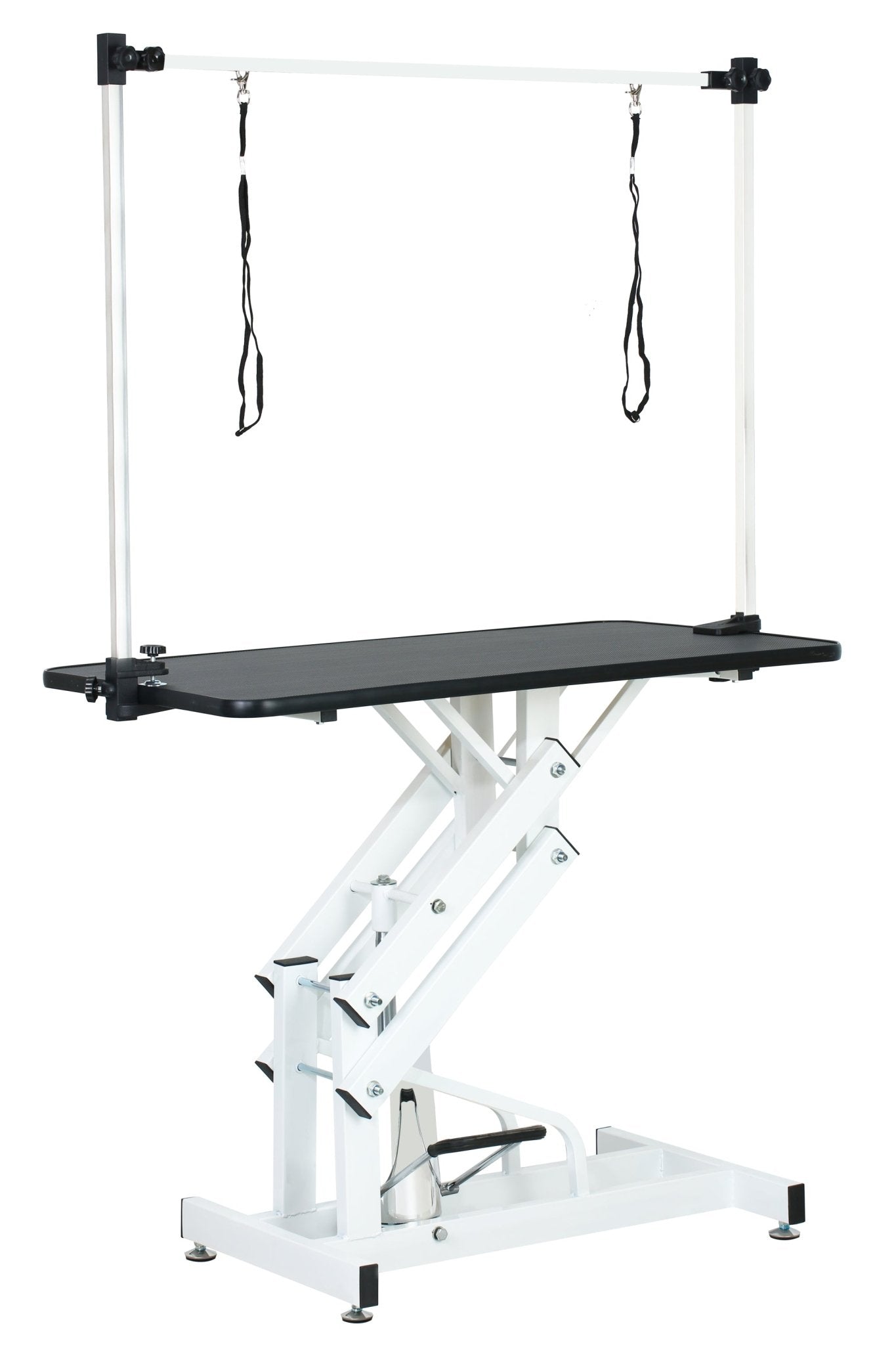 43 - inch adjustable heavy - duty hydraulic pet dog grooming table（black white） - KiKiUMi