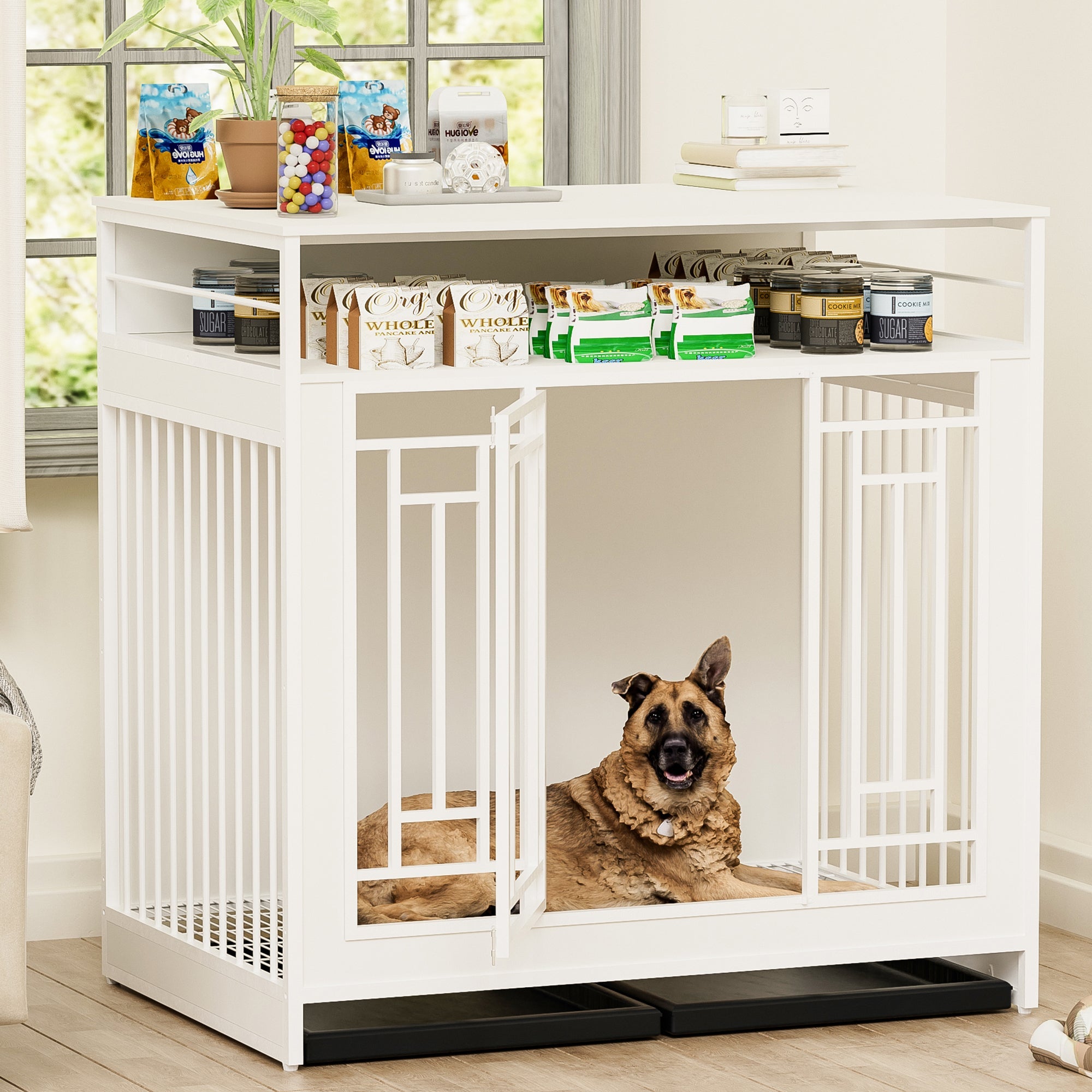 43.3 - inch wooden dog box furniture with compartments and storage - KiKiUMi
