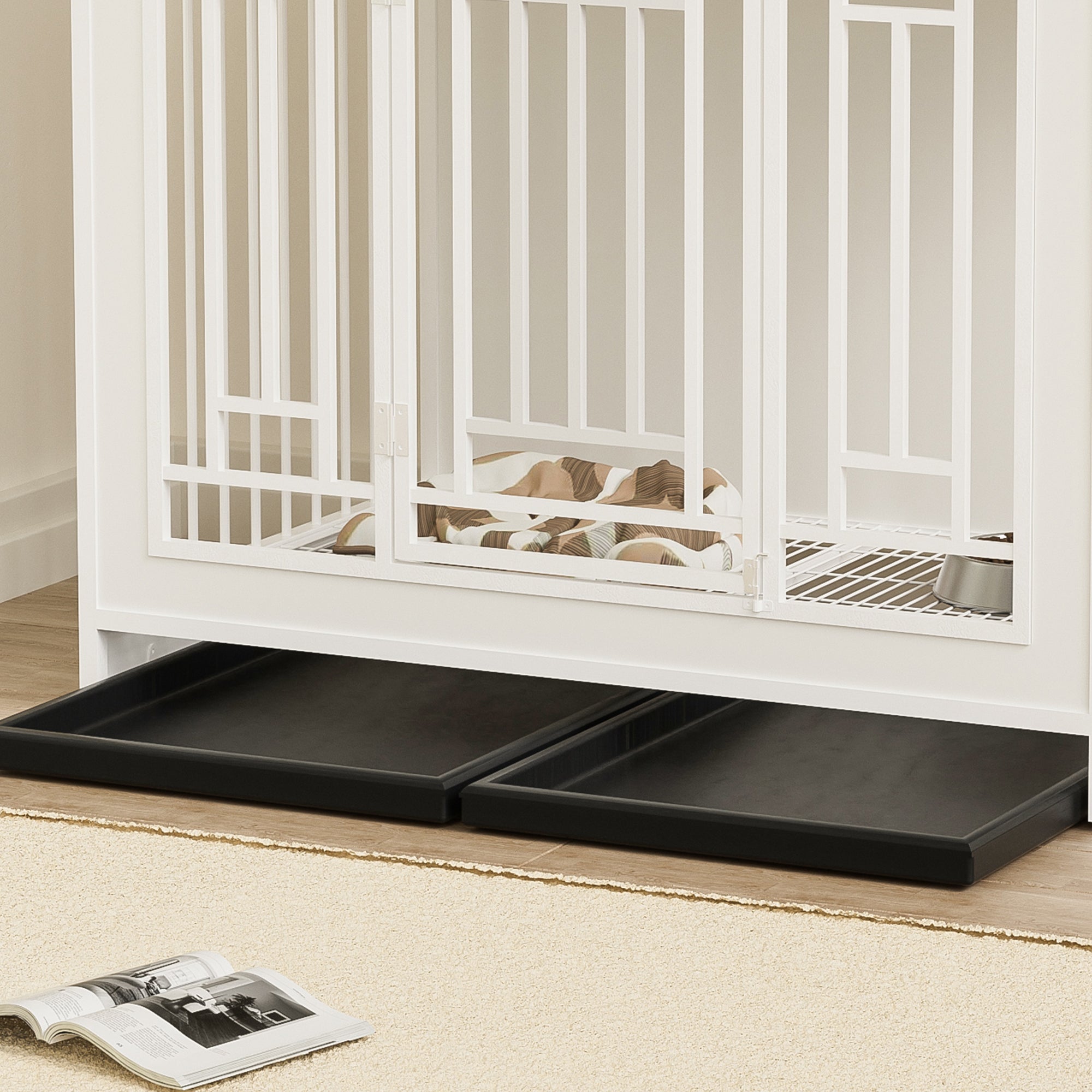 43.3 - inch wooden dog box furniture with compartments and storage - KiKiUMi