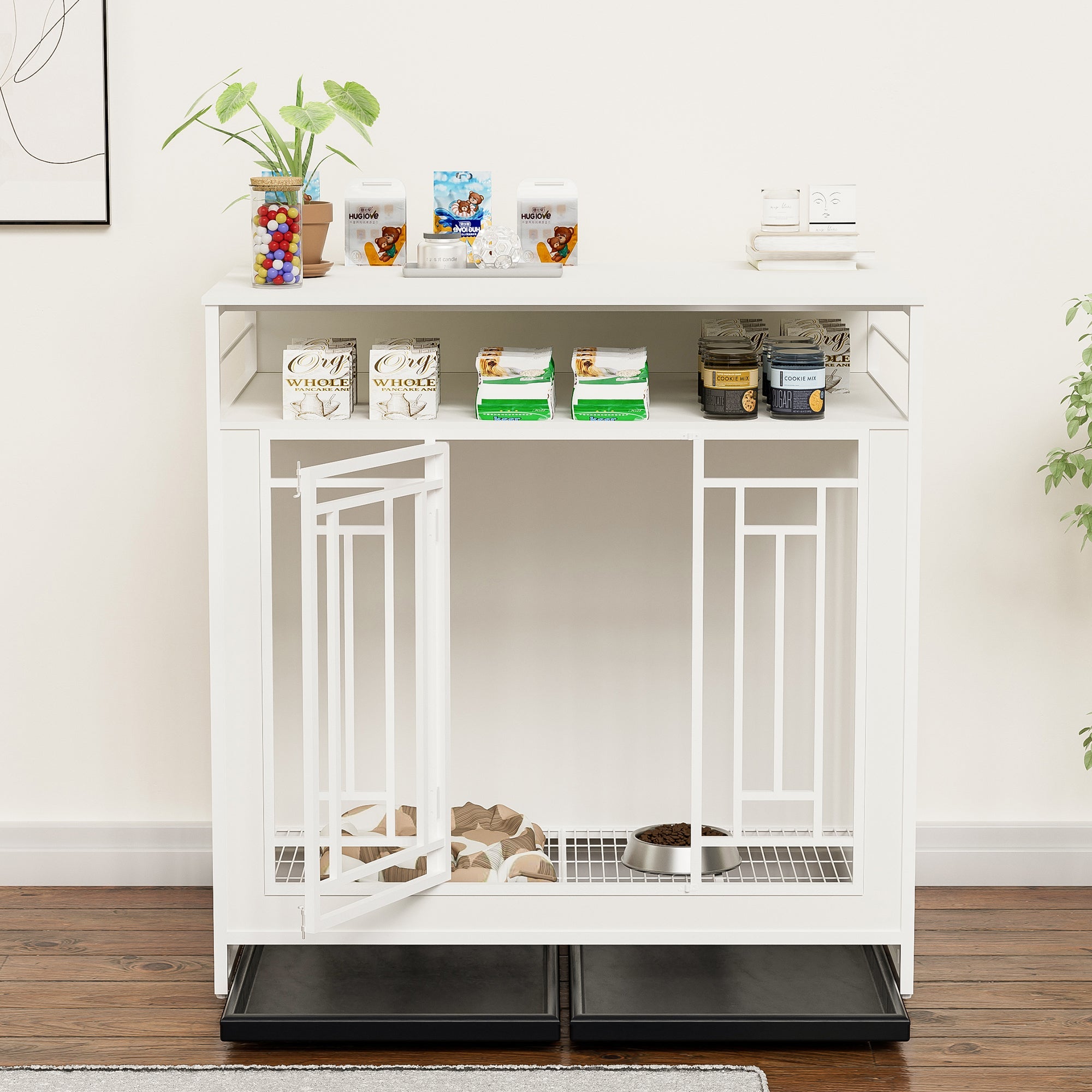 43.3 - inch wooden dog box furniture with compartments and storage - KiKiUMi