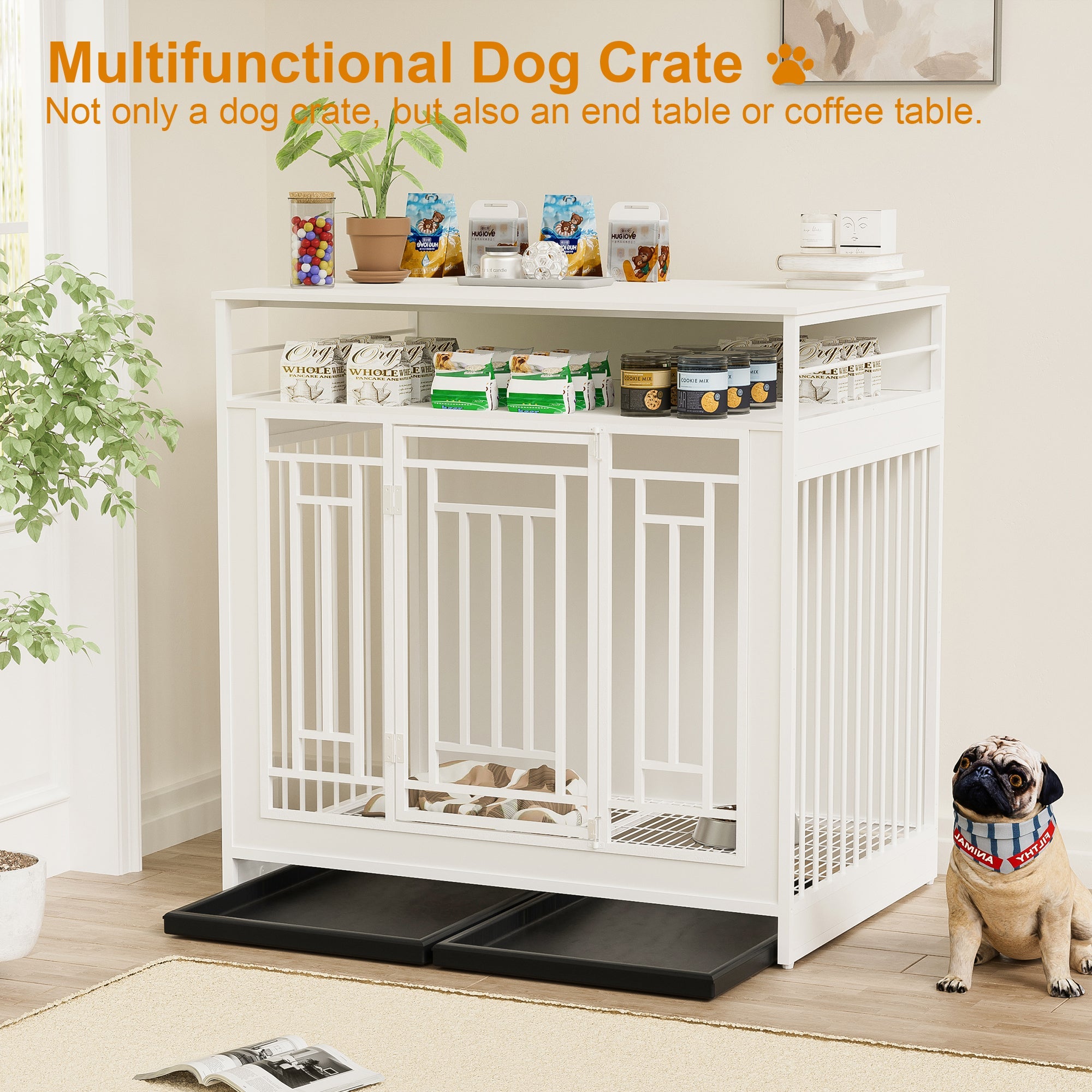 43.3 - inch wooden dog box furniture with compartments and storage - KiKiUMi
