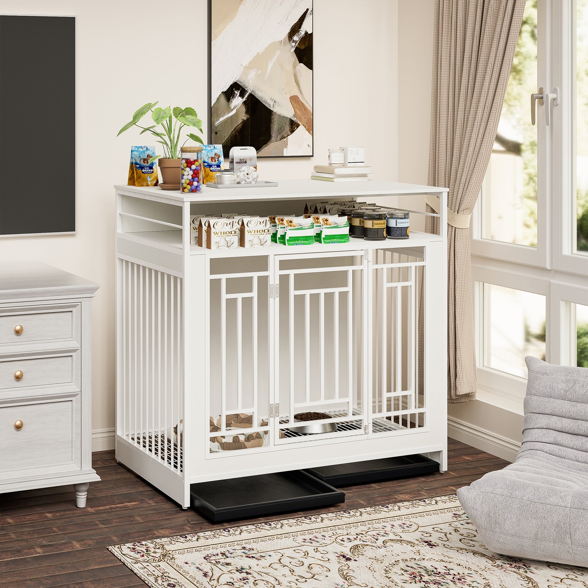 43.3 - inch wooden dog box furniture with compartments and storage - KiKiUMi