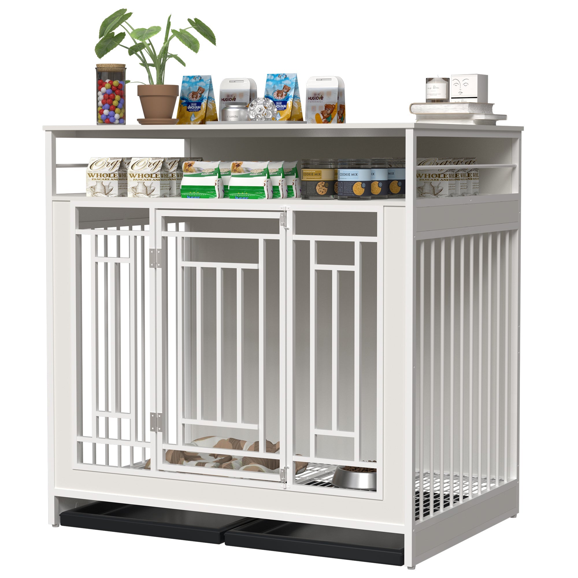43.3 - inch wooden dog box furniture with compartments and storage - KiKiUMi
