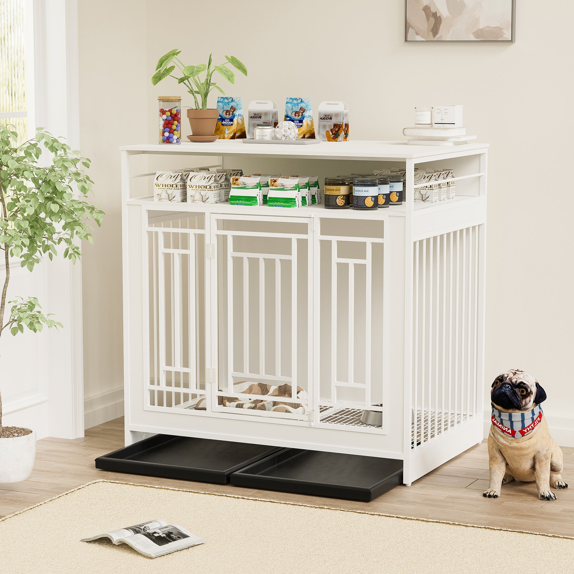 43.3 - inch wooden dog box furniture with compartments and storage - KiKiUMi