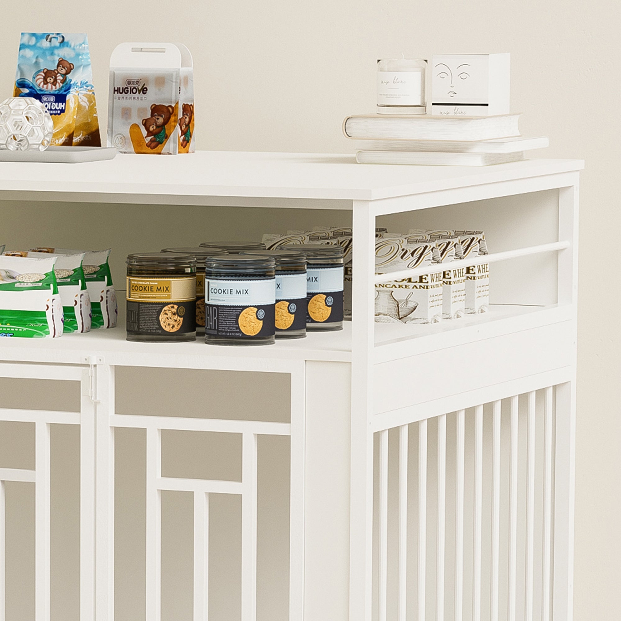 43.3 - inch wooden dog box furniture with compartments and storage - KiKiUMi