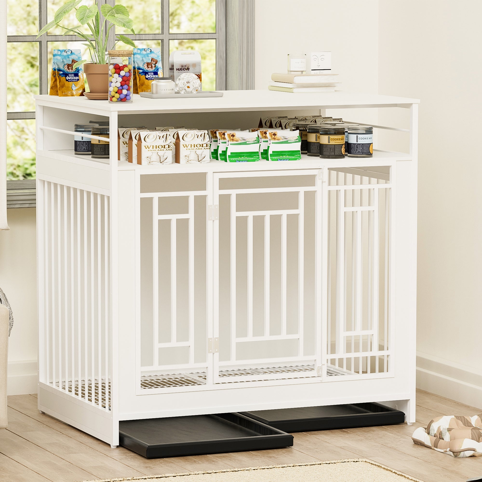 43.3 - inch wooden dog box furniture with compartments and storage - KiKiUMi